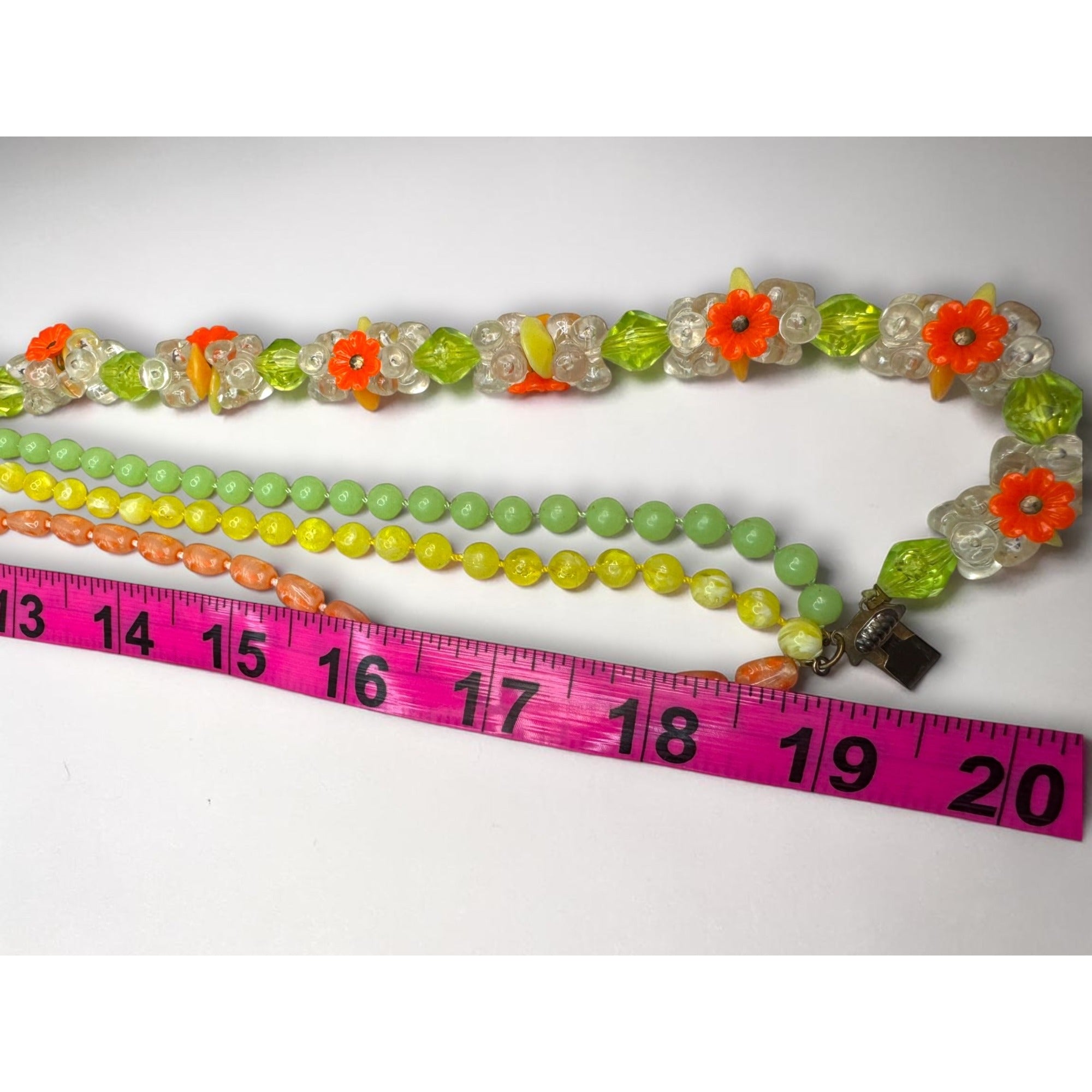 Selro Selini Fluorescent Lucite Bead Necklace Earrings Set 1960s Vintage Glow
