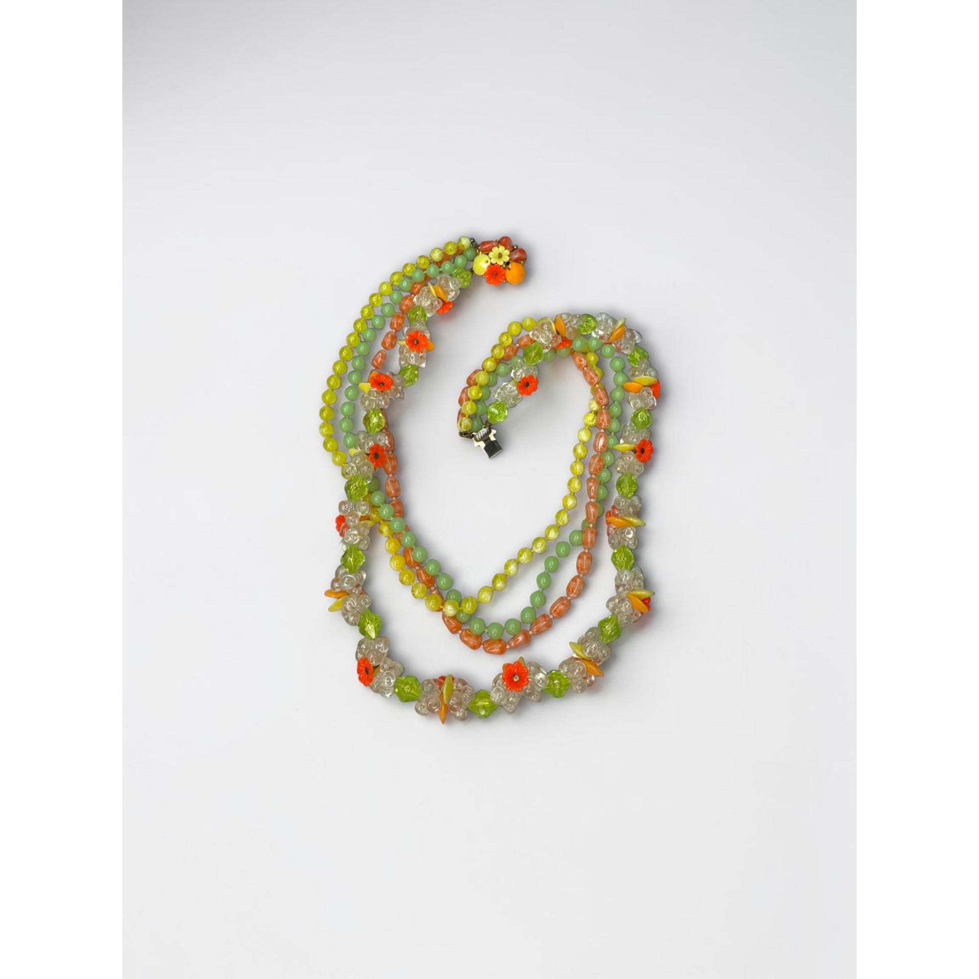 Selro Selini Fluorescent Lucite Bead Necklace Earrings Set 1960s Vintage Glow
