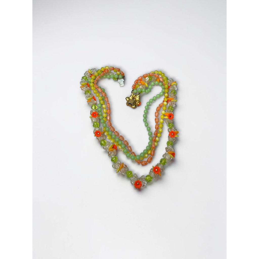 Selro Selini Fluorescent Lucite Bead Necklace Earrings Set 1960s Vintage Glow