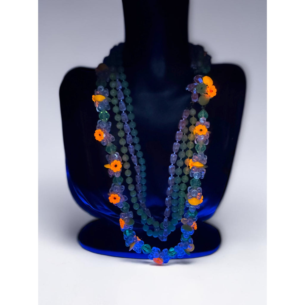 Selro Selini Fluorescent Lucite Bead Necklace Earrings Set 1960s Vintage Glow