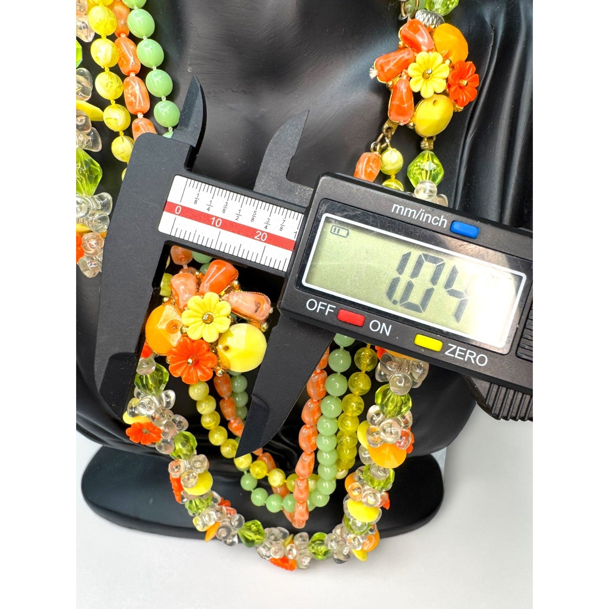 Selro Selini Fluorescent Lucite Bead Necklace Earrings Set 1960s Vintage Glow