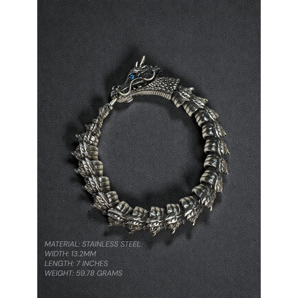 Dragon Stainless Steel Bracelet Blue Crystal Eyes Biker Link 2000s