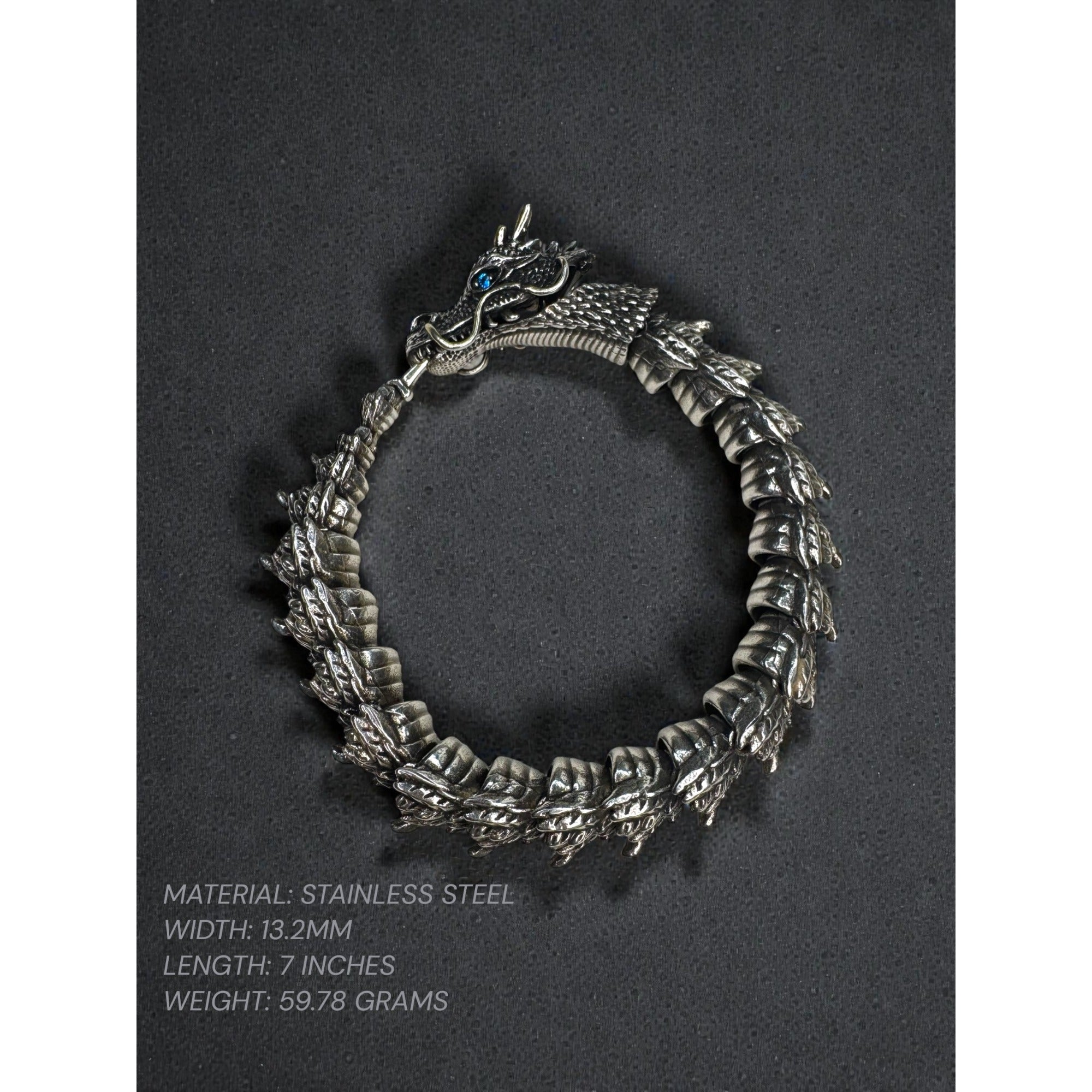 Dragon Stainless Steel Bracelet Blue Crystal Eyes Biker Link 2000s