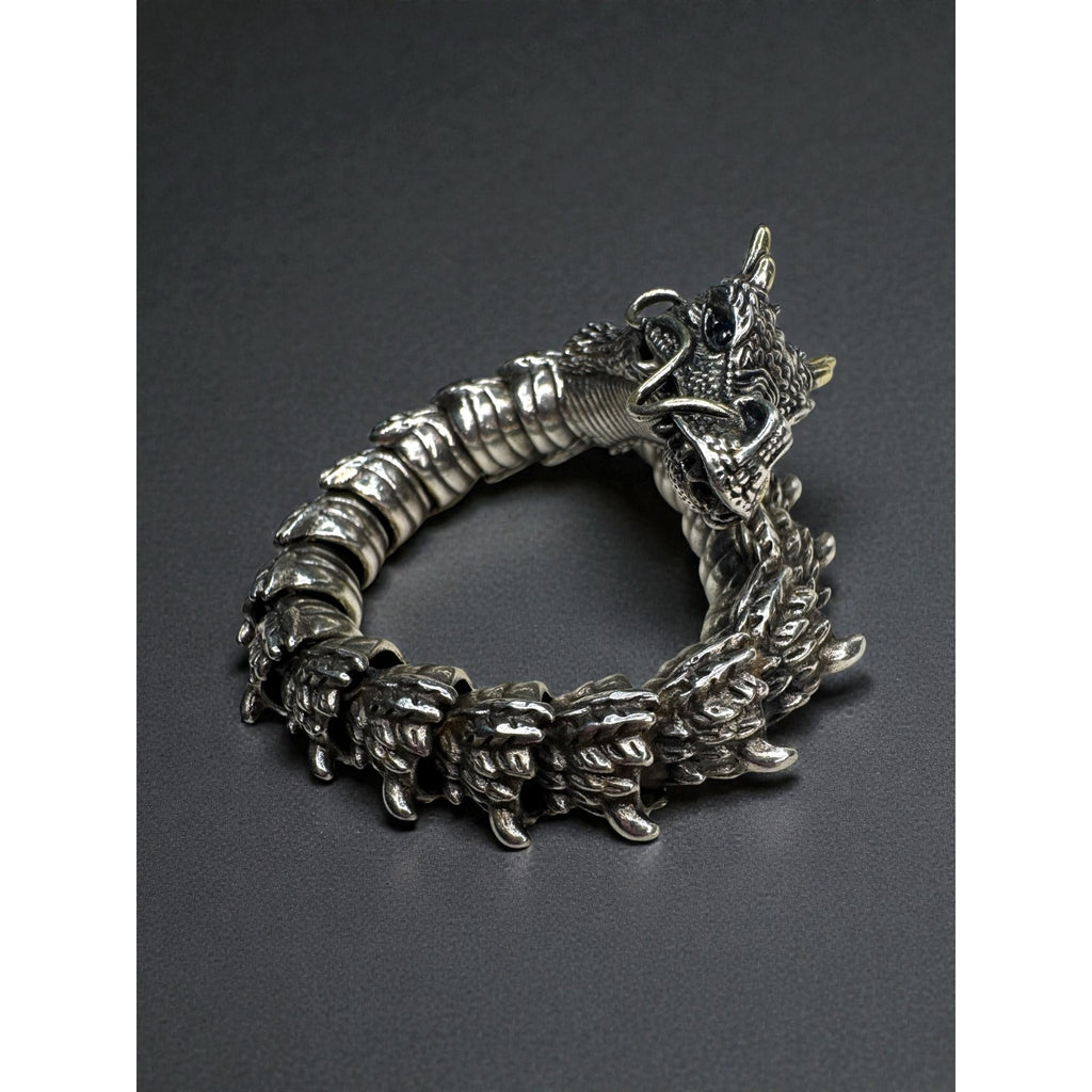 Dragon Stainless Steel Bracelet Blue Crystal Eyes Biker Link 2000s