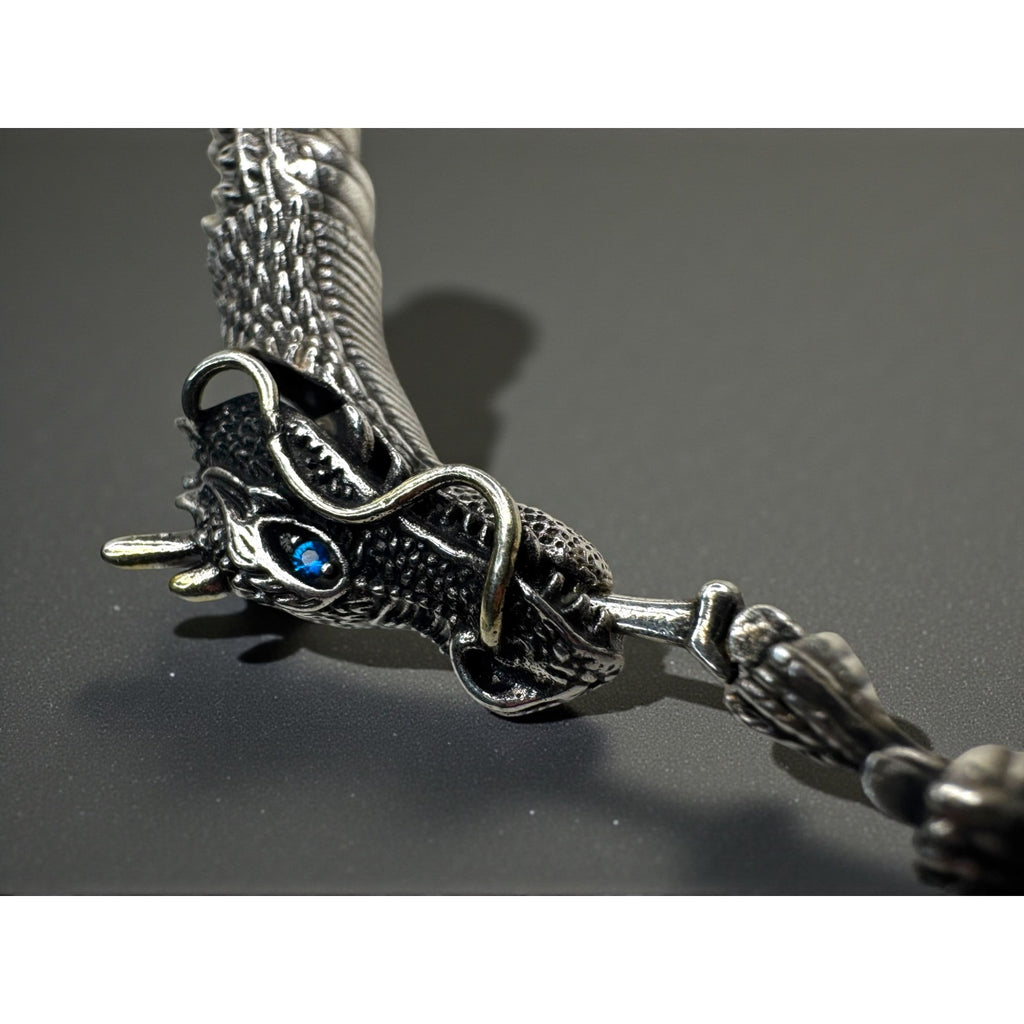 Dragon Stainless Steel Bracelet Blue Crystal Eyes Biker Link 2000s