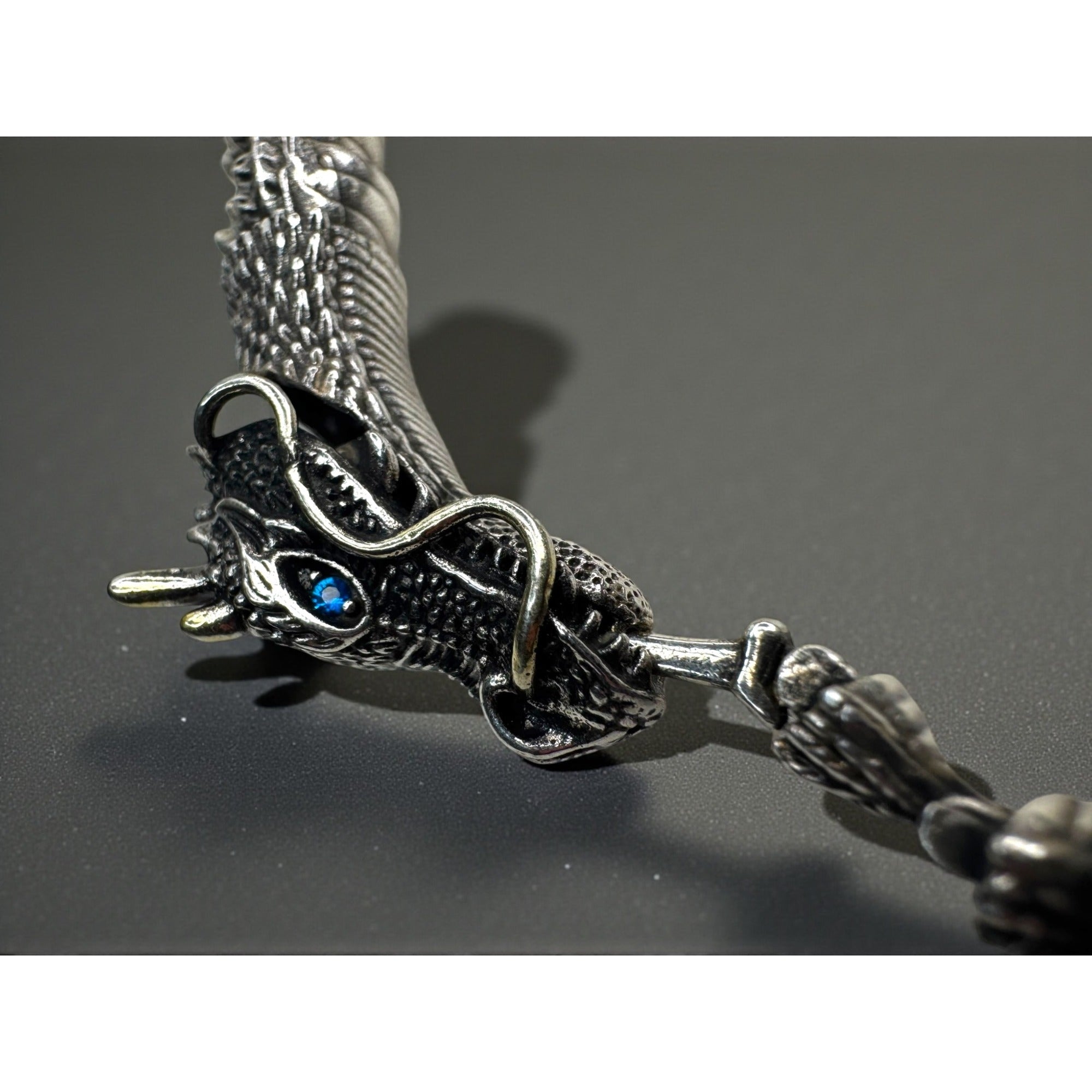 Dragon Stainless Steel Bracelet Blue Crystal Eyes Biker Link 2000s