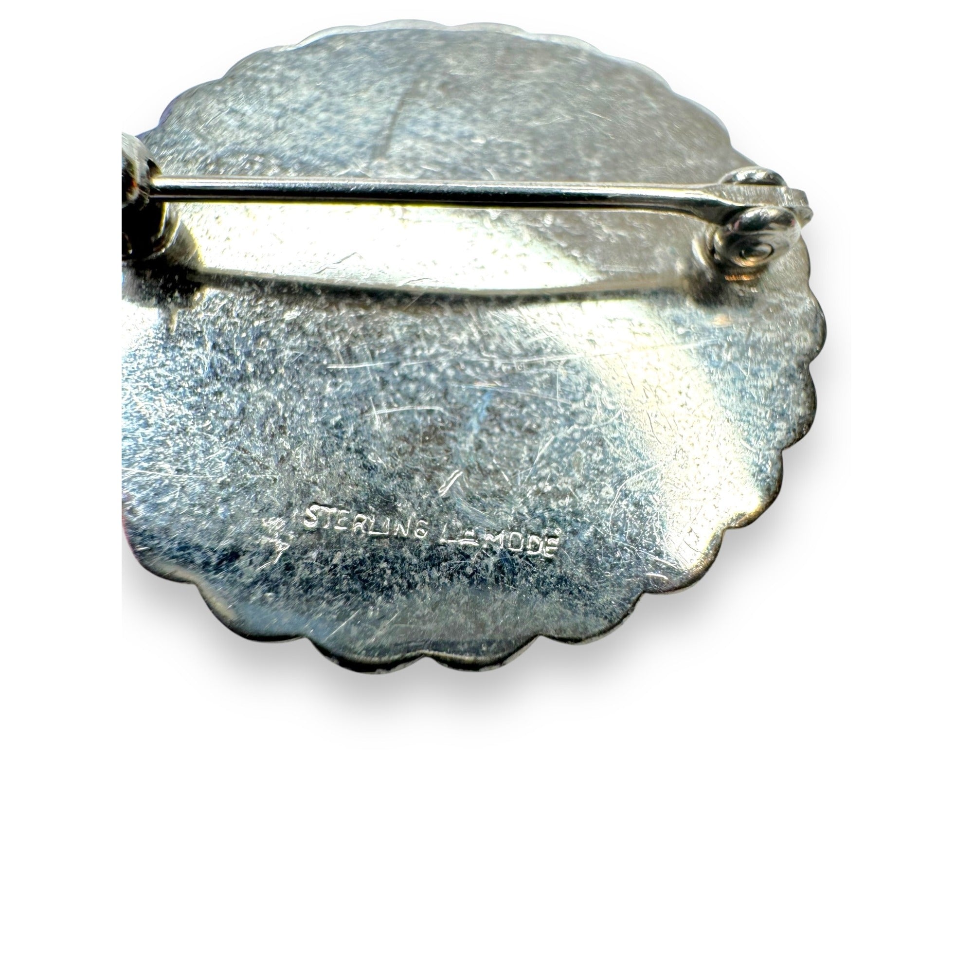 LaMode Sterling Silver Brooch Monogrammed DCL Round Vintage