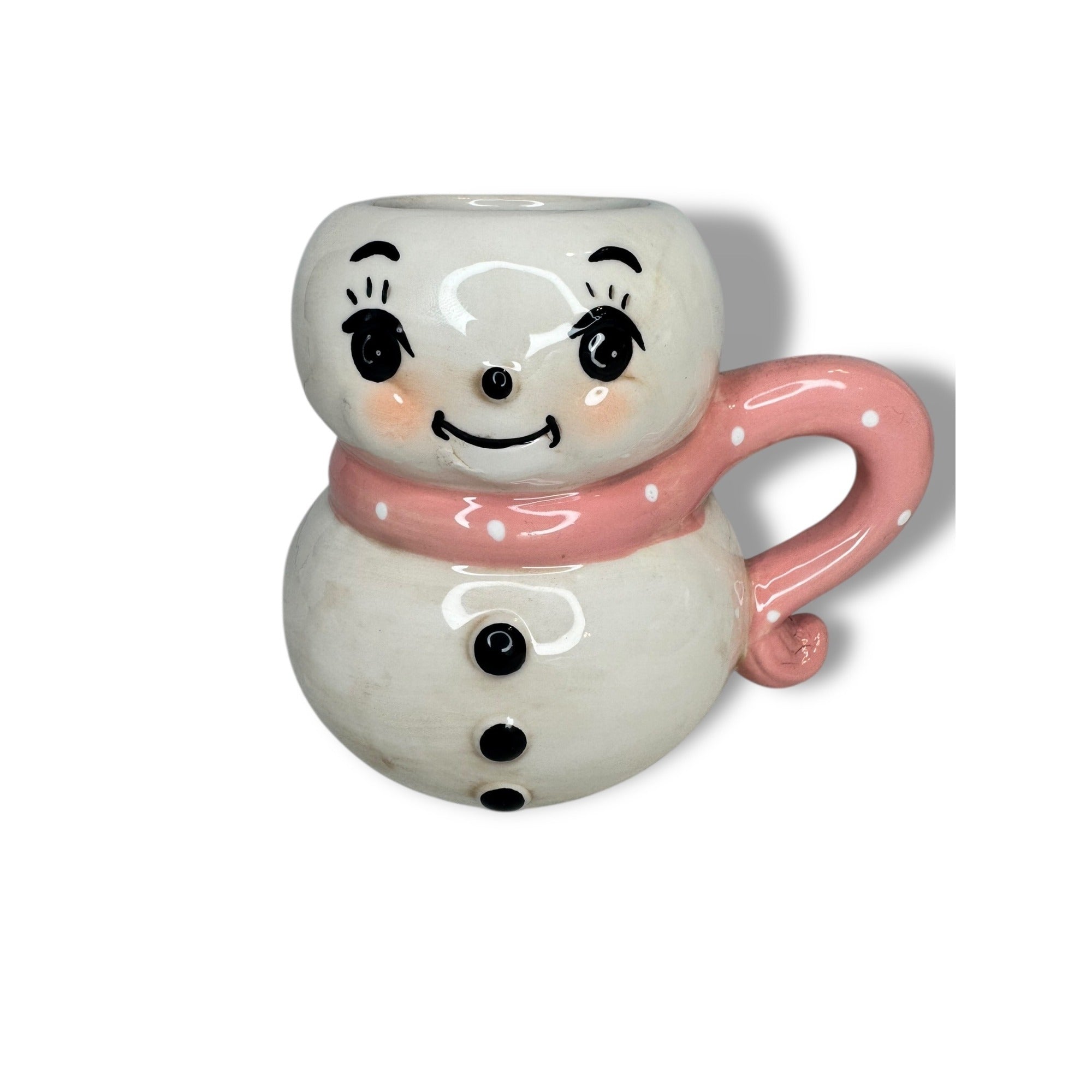 Johanna Parker Snowman Ceramic Mug White Pink Polk A Dot