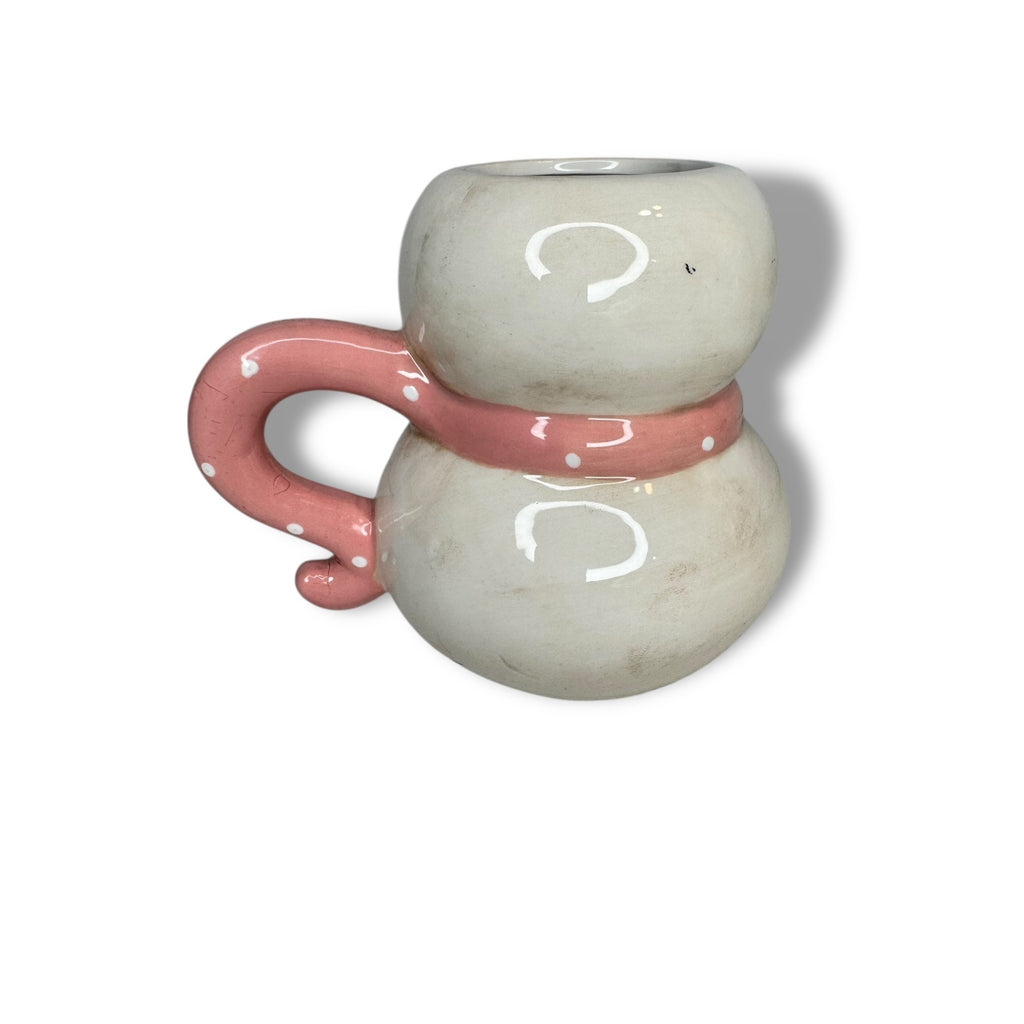 Johanna Parker Snowman Ceramic Mug White Pink Polk A Dot