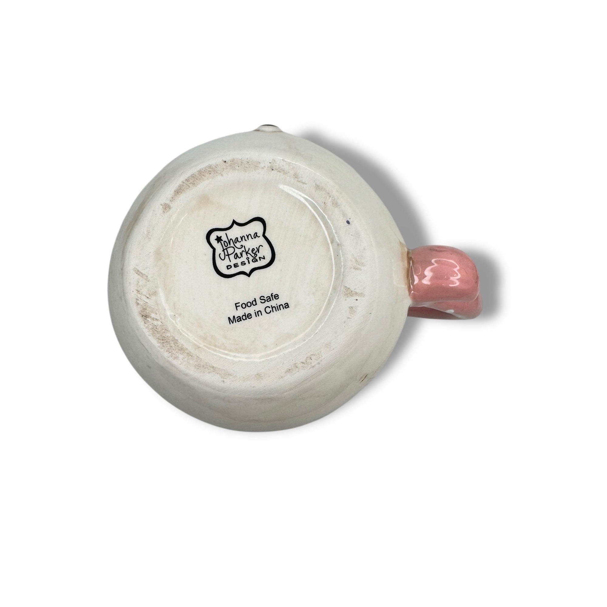 Johanna Parker Snowman Ceramic Mug White Pink Polk A Dot