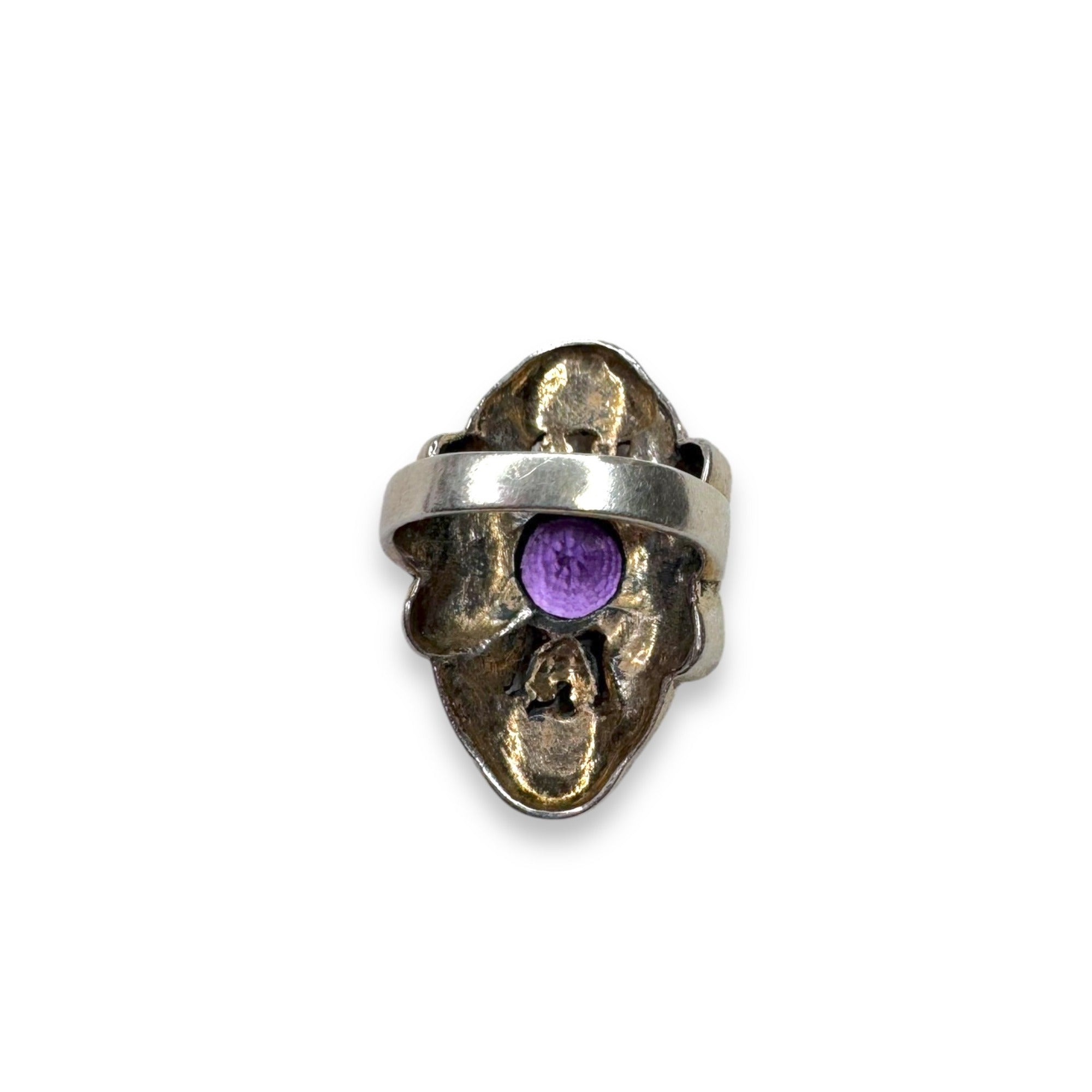 Vintage Sterling Silver 14K Gold Overlay Amethyst Marcasite Ring Size 6