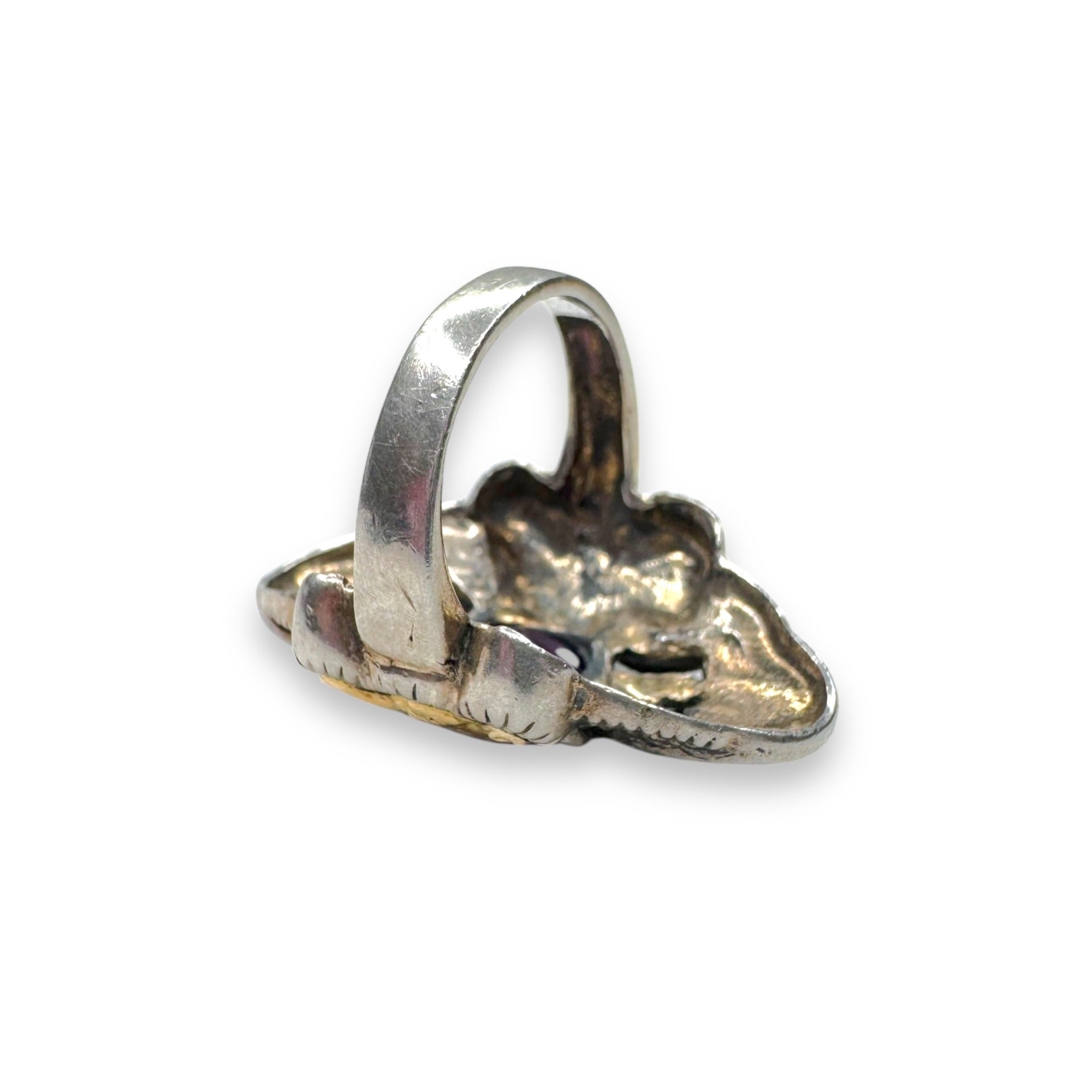 Vintage Sterling Silver 14K Gold Overlay Amethyst Marcasite Ring Size 6