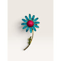 Weiss 1960s Mod Teal Blue Pink Enamel Daisy Flower Long Stem Brooch 2.75"