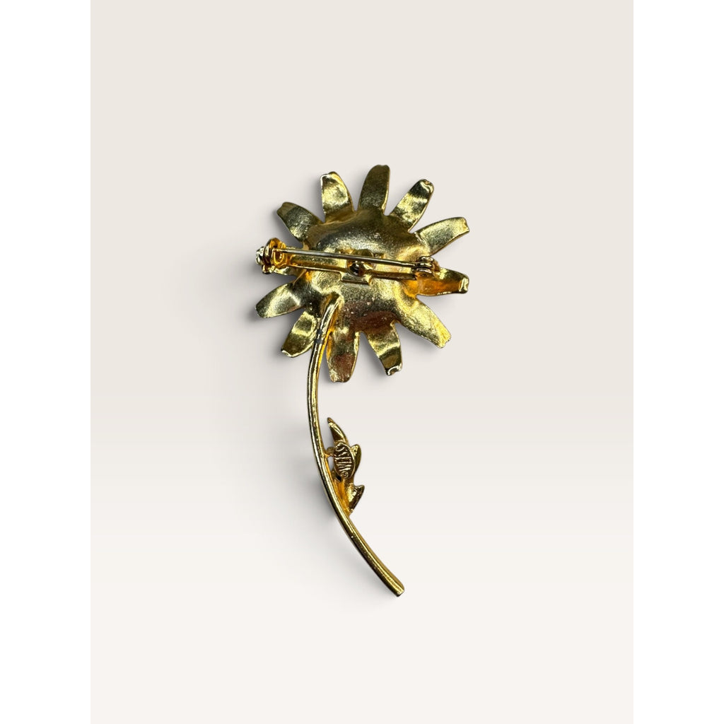 Weiss 1960s Mod Teal Blue Pink Enamel Daisy Flower Long Stem Brooch 2.75"