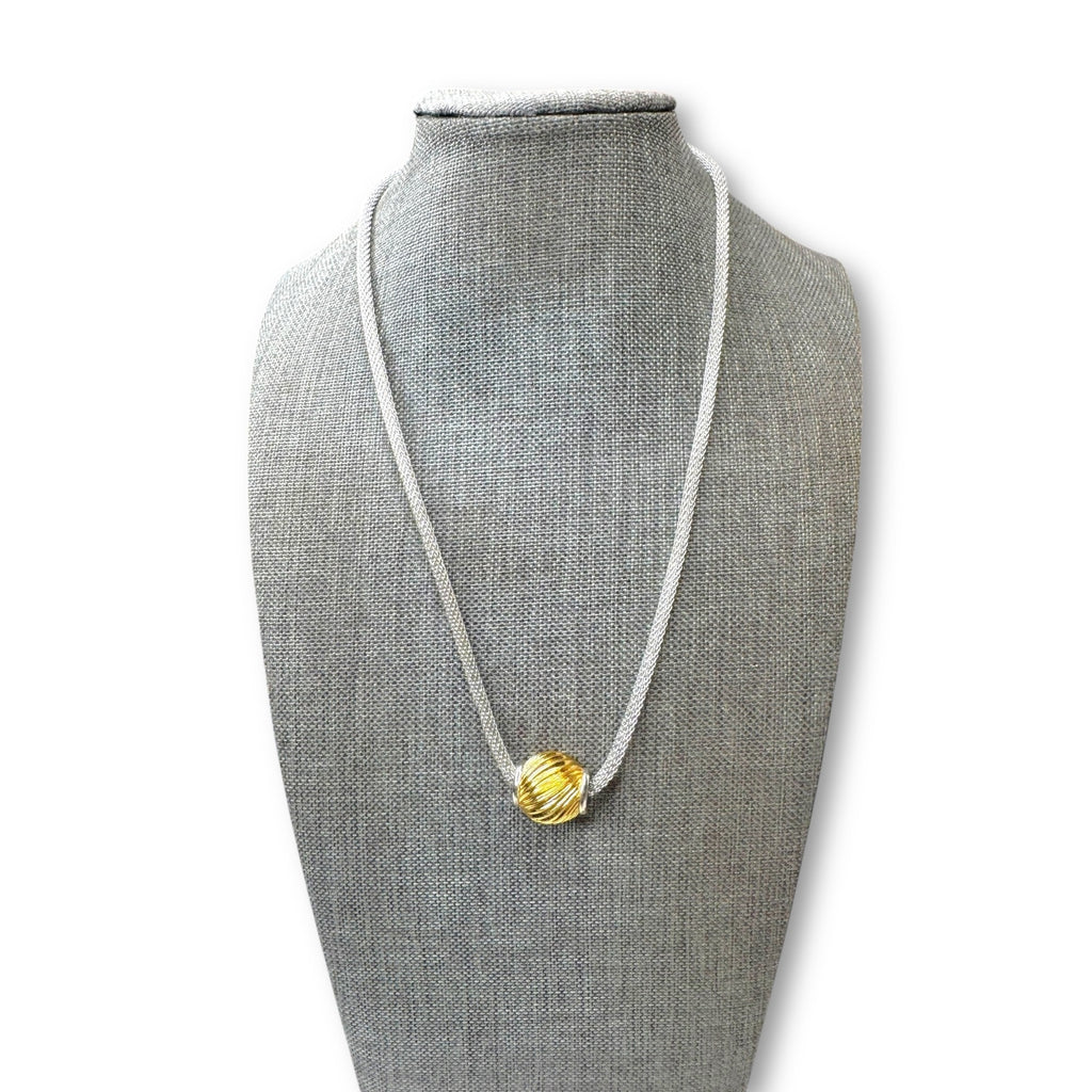 Anne Klein Silver Tone Mesh Chain Necklace Gold Tone Slide Pendant