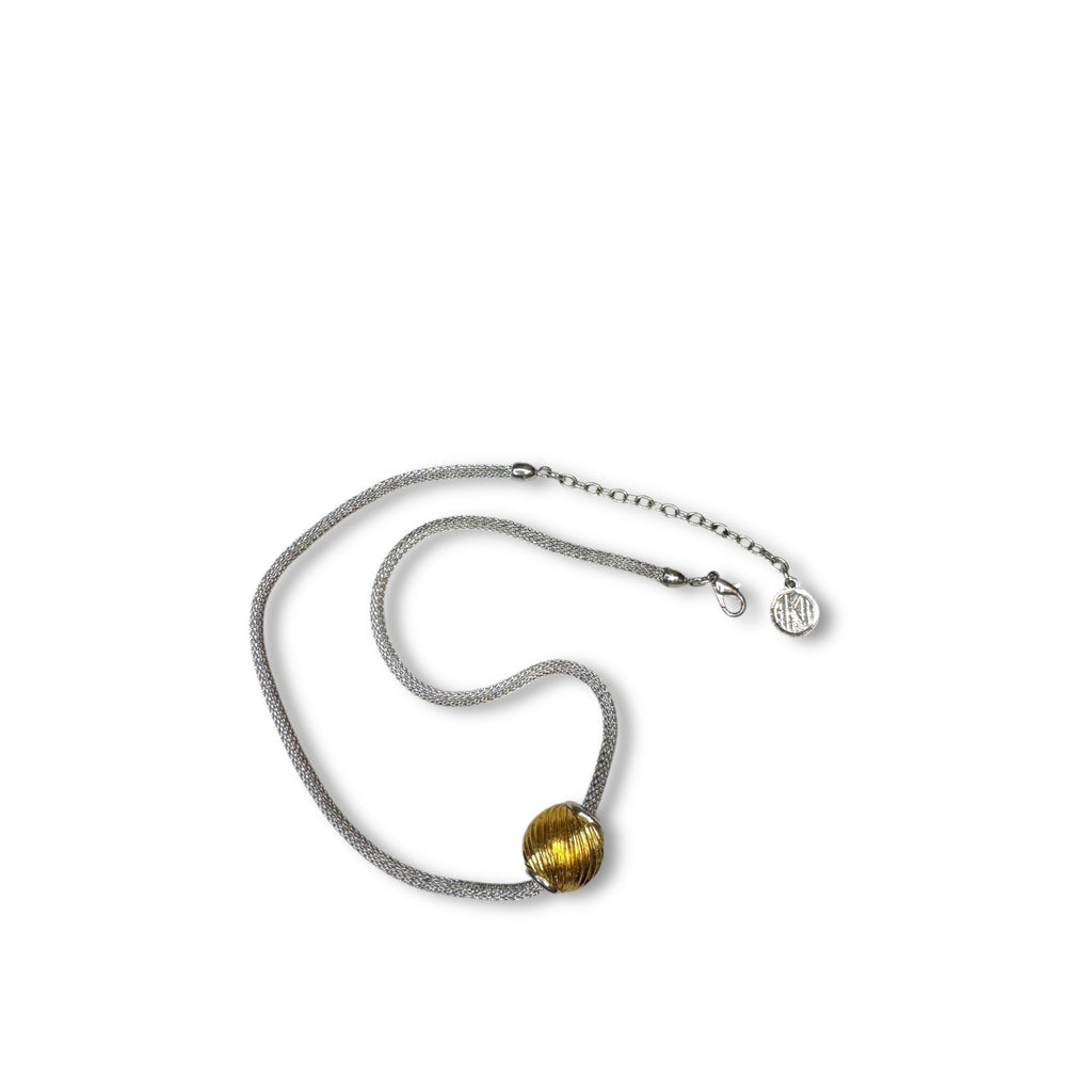 Anne Klein Silver Tone Mesh Chain Necklace Gold Tone Slide Pendant