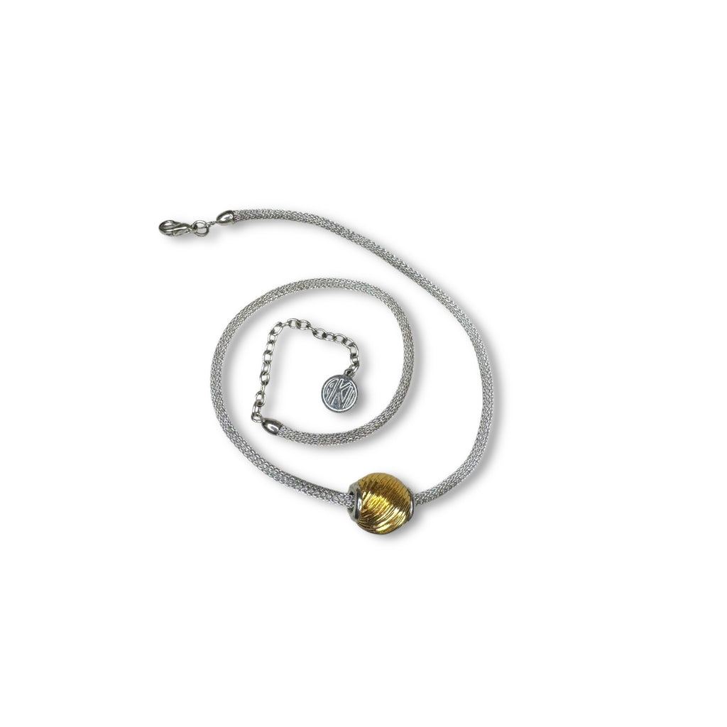 Anne Klein Silver Tone Mesh Chain Necklace Gold Tone Slide Pendant