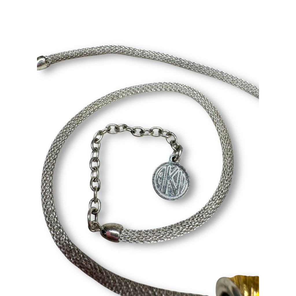 Anne Klein Silver Tone Mesh Chain Necklace Gold Tone Slide Pendant