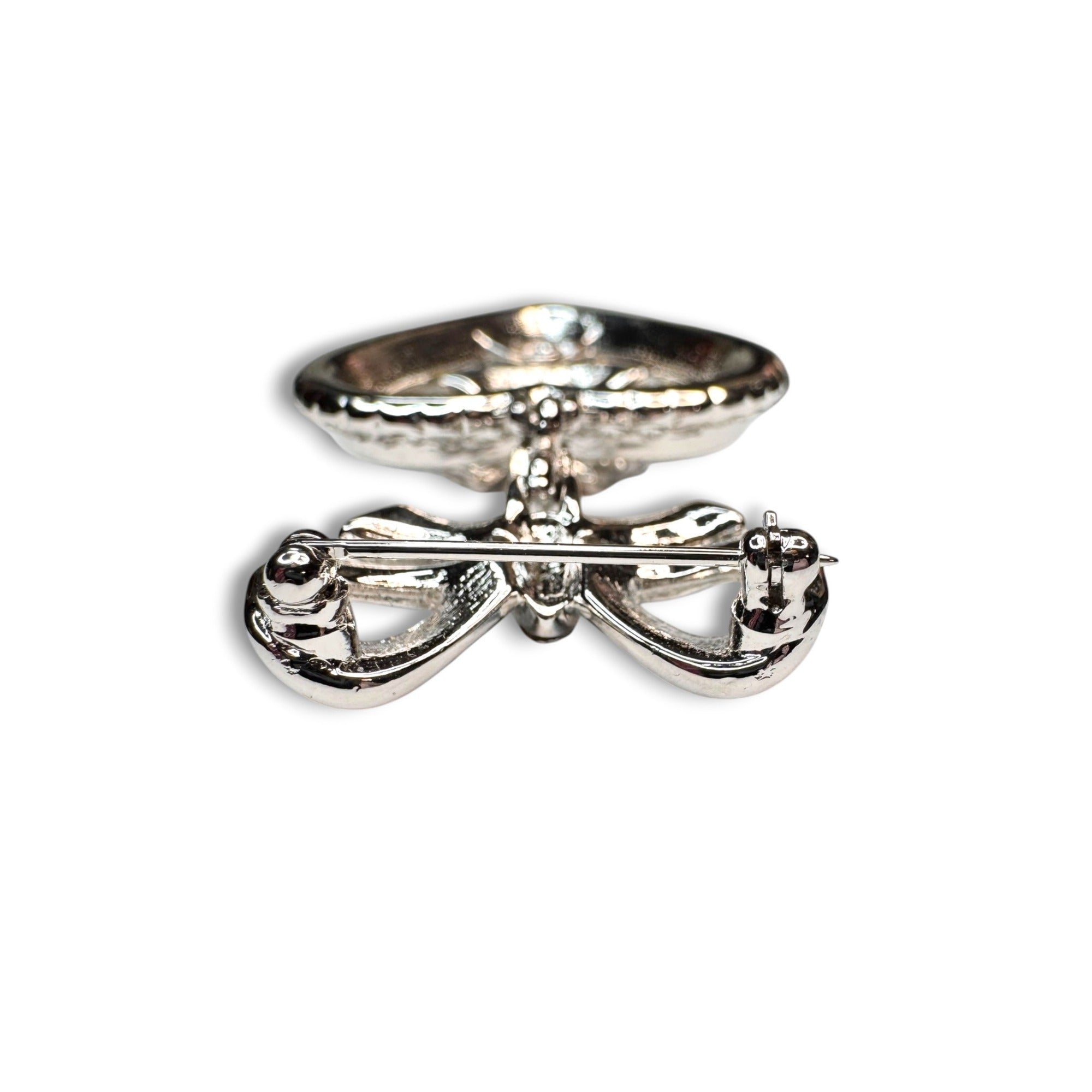 HSM Enamel Rhinestone Heart Bow Brooch 1992 Dangle Floral