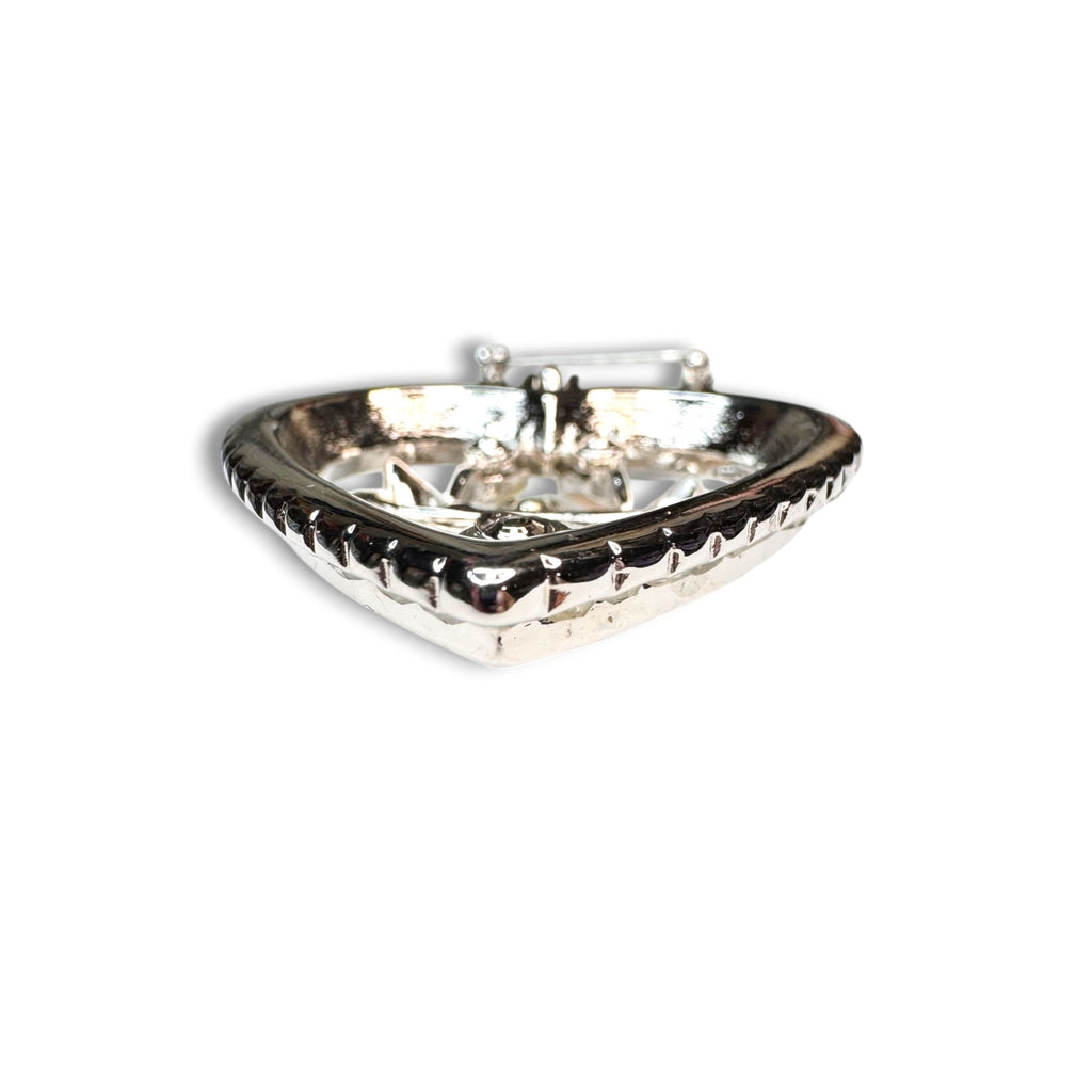 HSM Enamel Rhinestone Heart Bow Brooch 1992 Dangle Floral