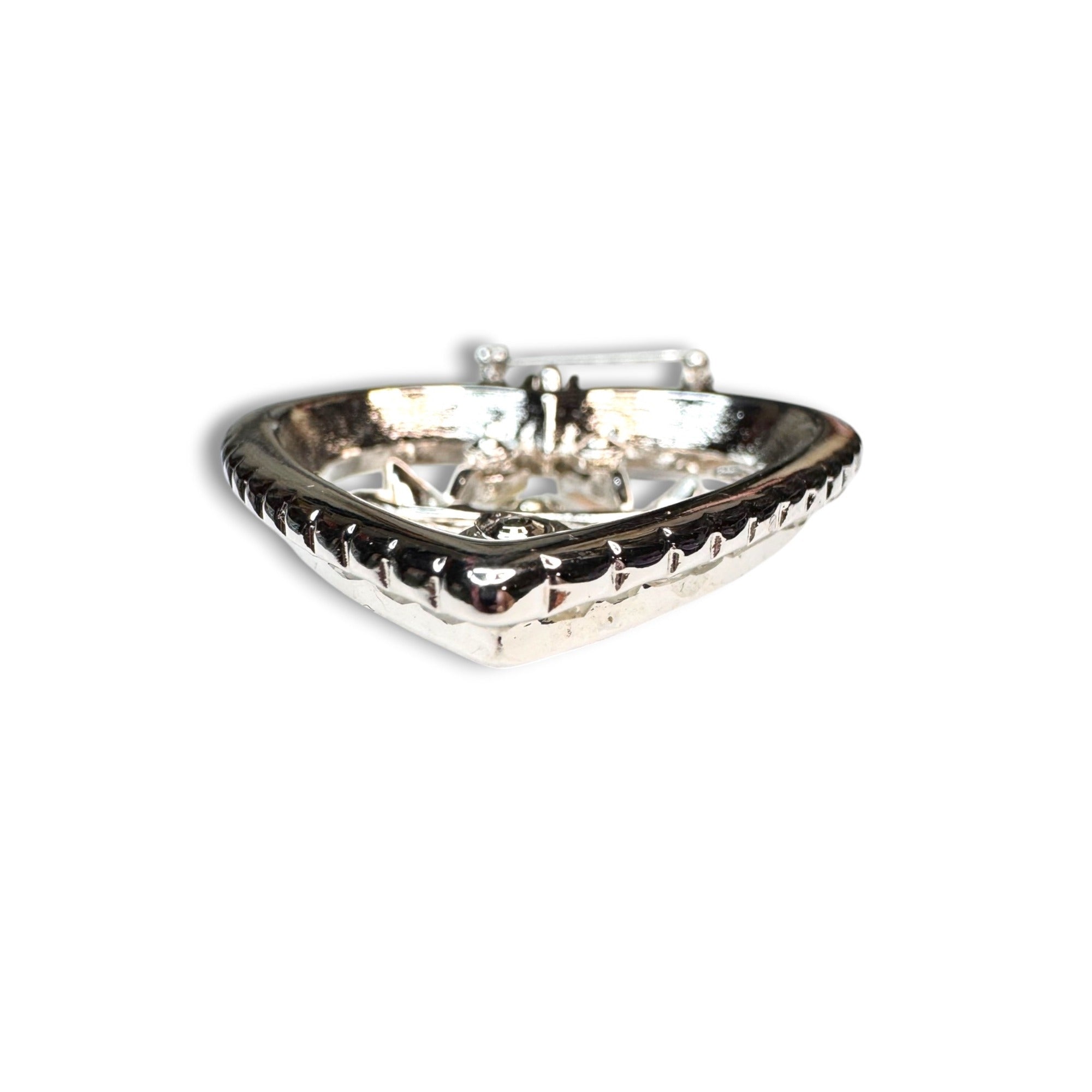 HSM Enamel Rhinestone Heart Bow Brooch 1992 Dangle Floral