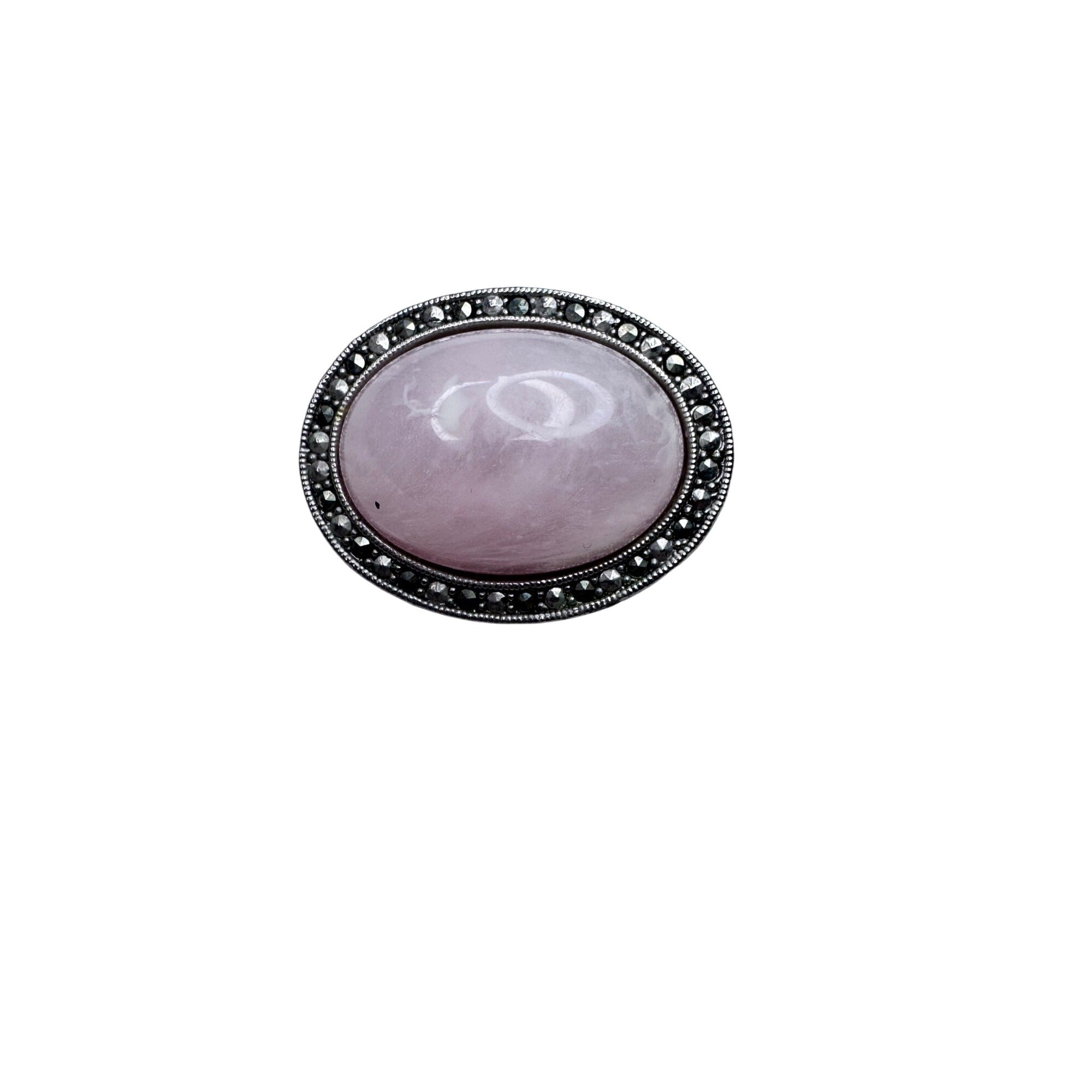 Vintage 1928 Pink Acrylic Marcasite Oval Brooch 1.25”