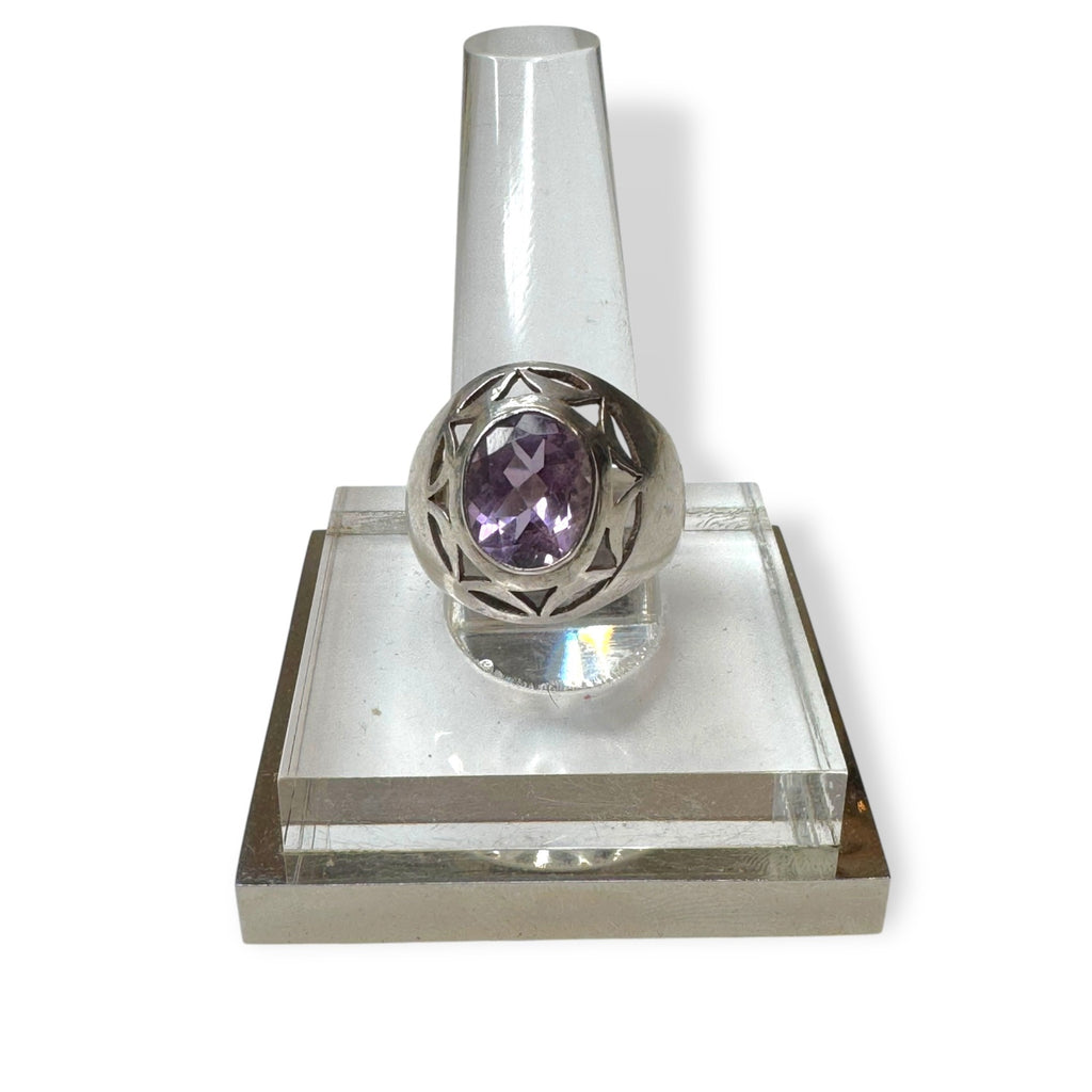 Sterling Silver Ring Amethyst Size 8.25 Vintage