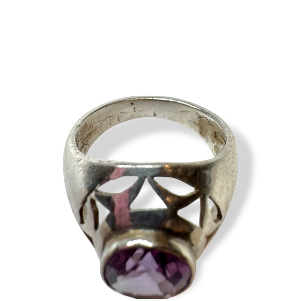 Sterling Silver Ring Amethyst Size 8.25 Vintage