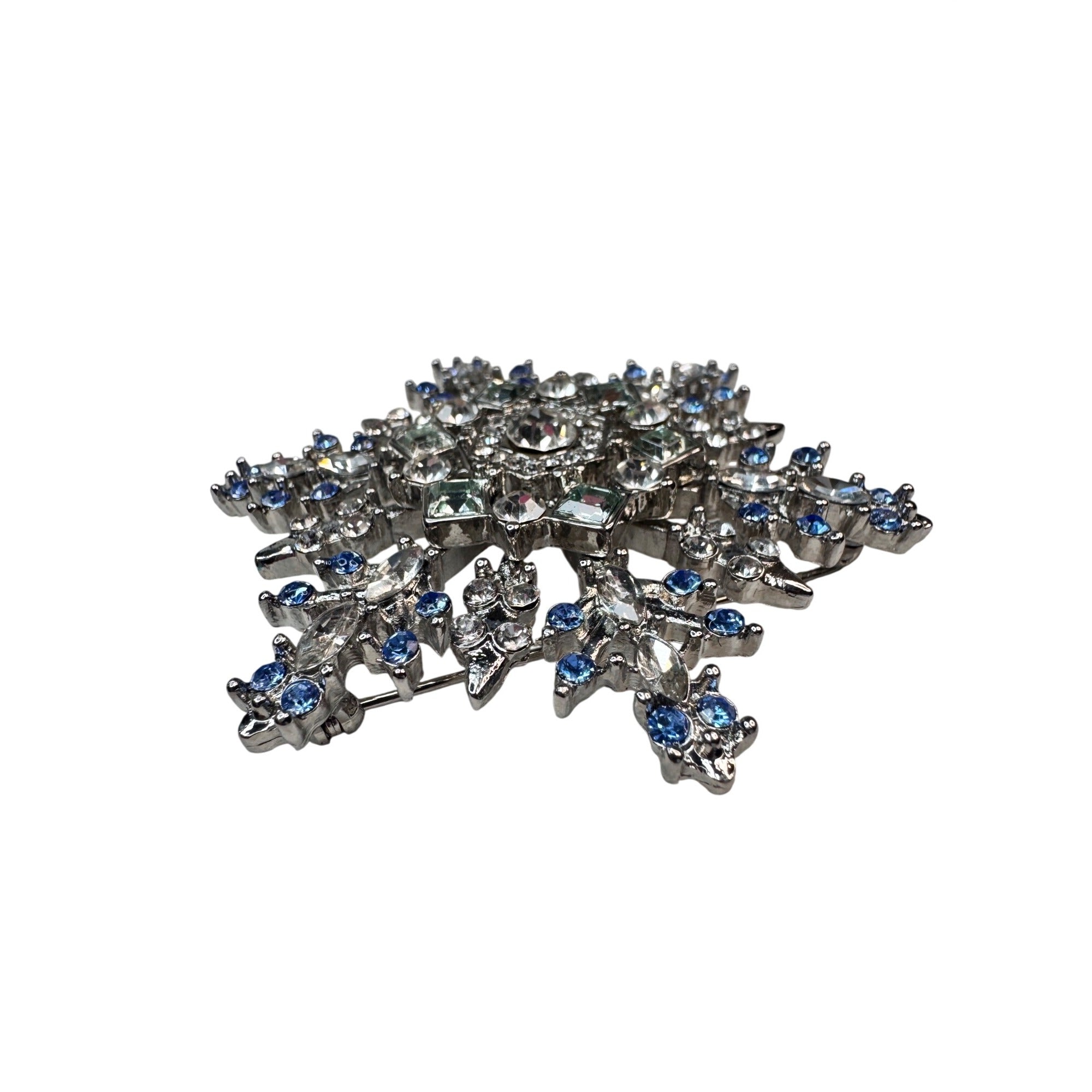 Bella Jack Snowflake Brooch Silver Tone Blue Clear Crystal 2020s