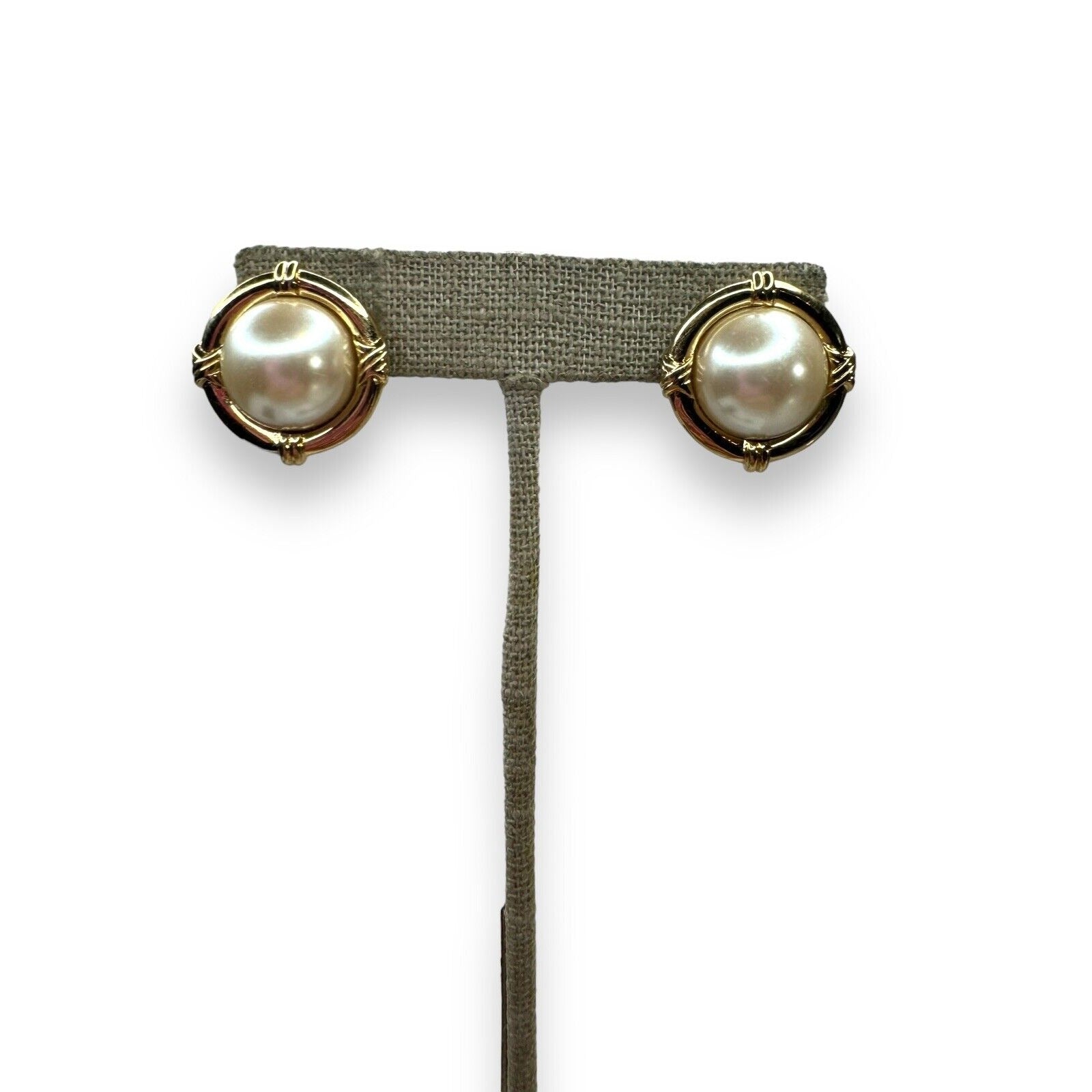 Vintage Anne Klein Gold Tone Faux Pearl Pierced Earrings 1980s Designer