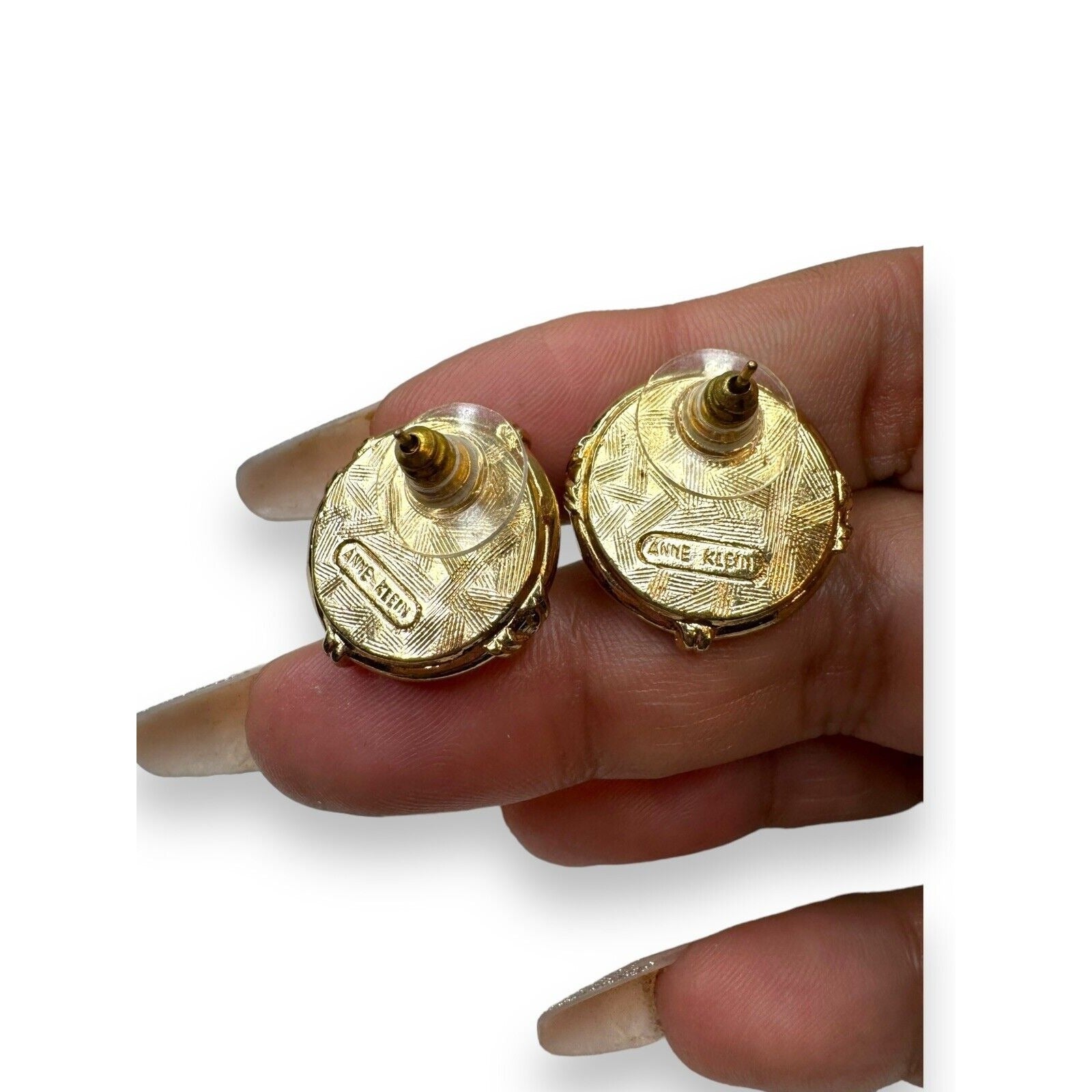 Vintage Anne Klein Gold Tone Faux Pearl Pierced Earrings 1980s Designer