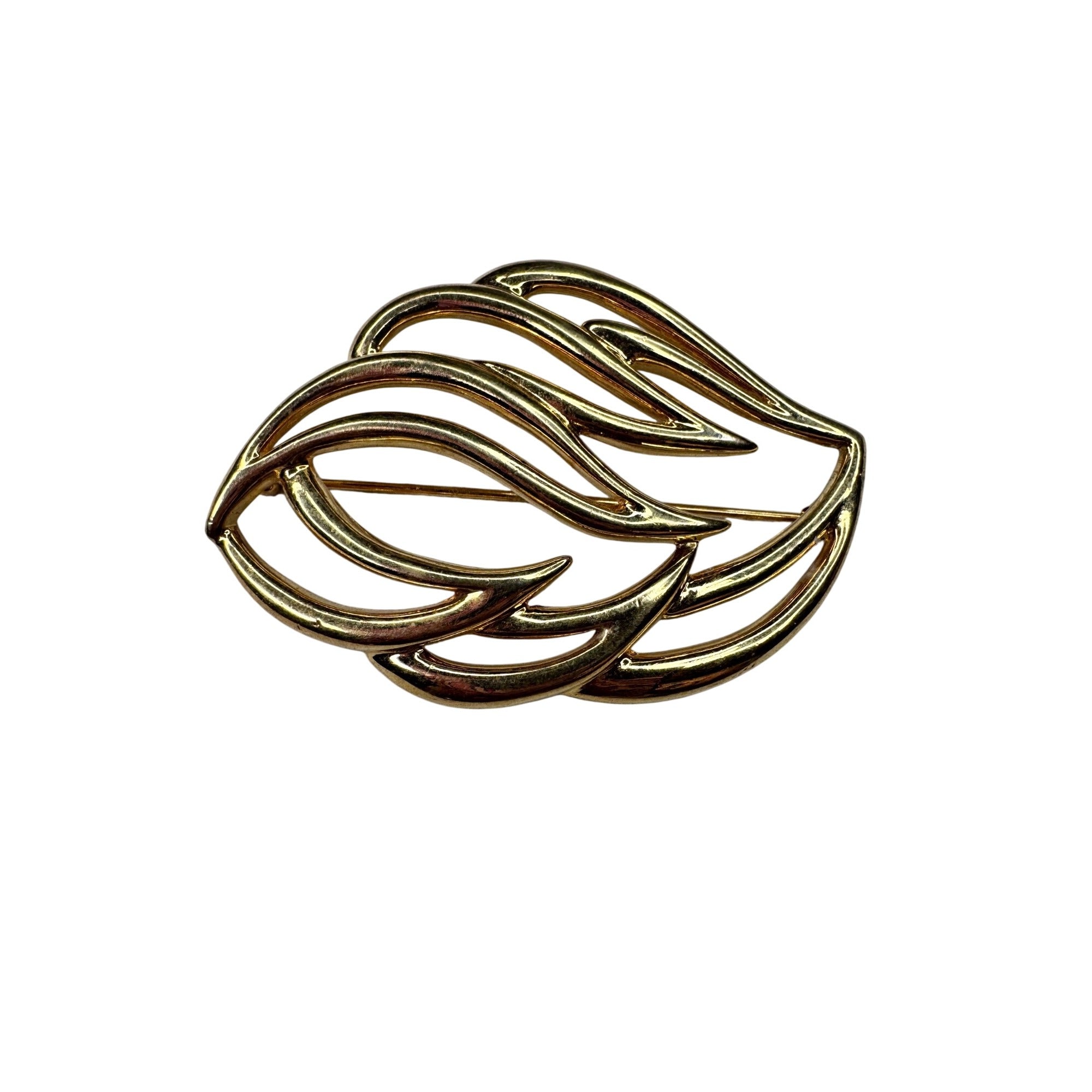 Monet Brooch Gold Tone Abstract Ribbon Modernist 1980s Vintage