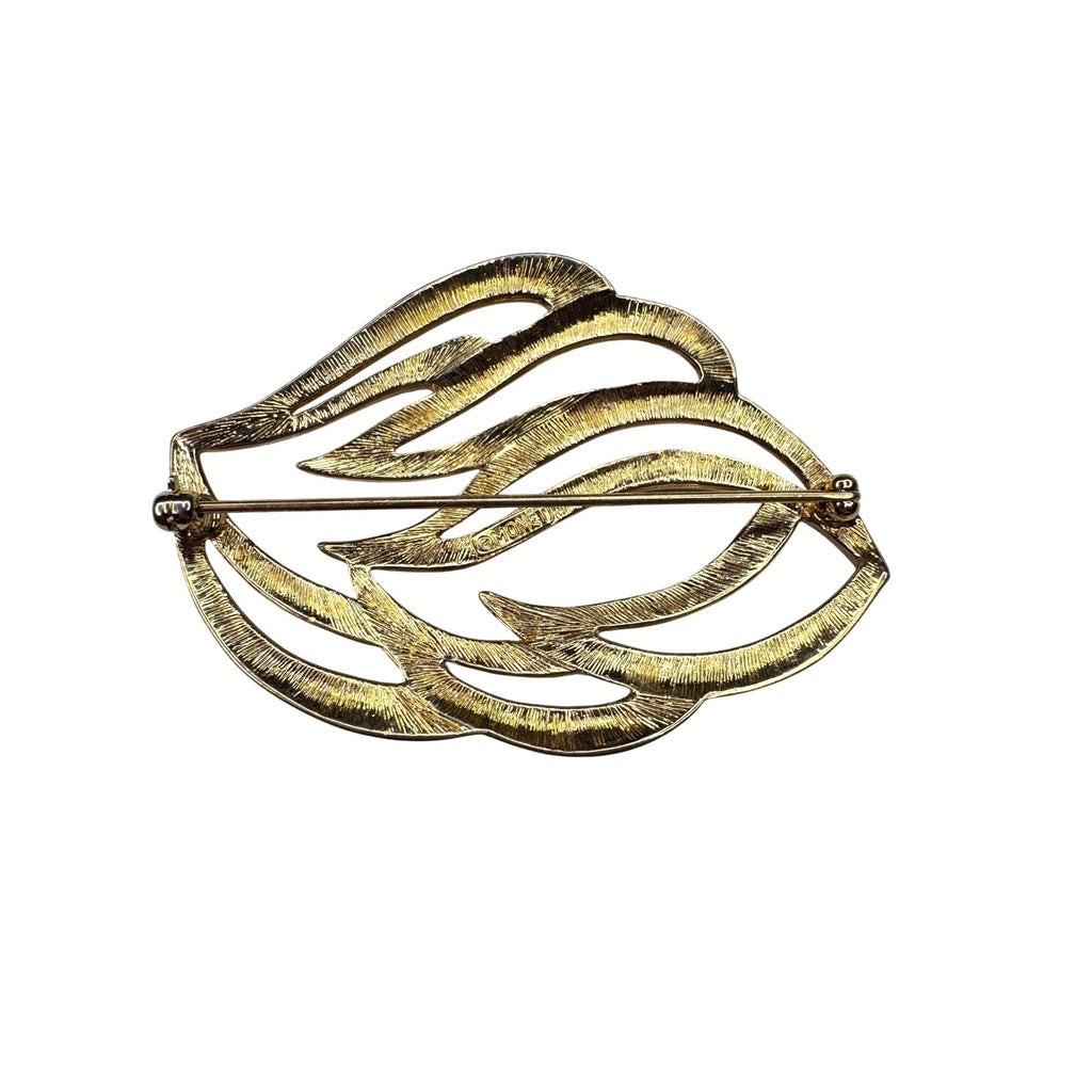Monet Brooch Gold Tone Abstract Ribbon Modernist 1980s Vintage