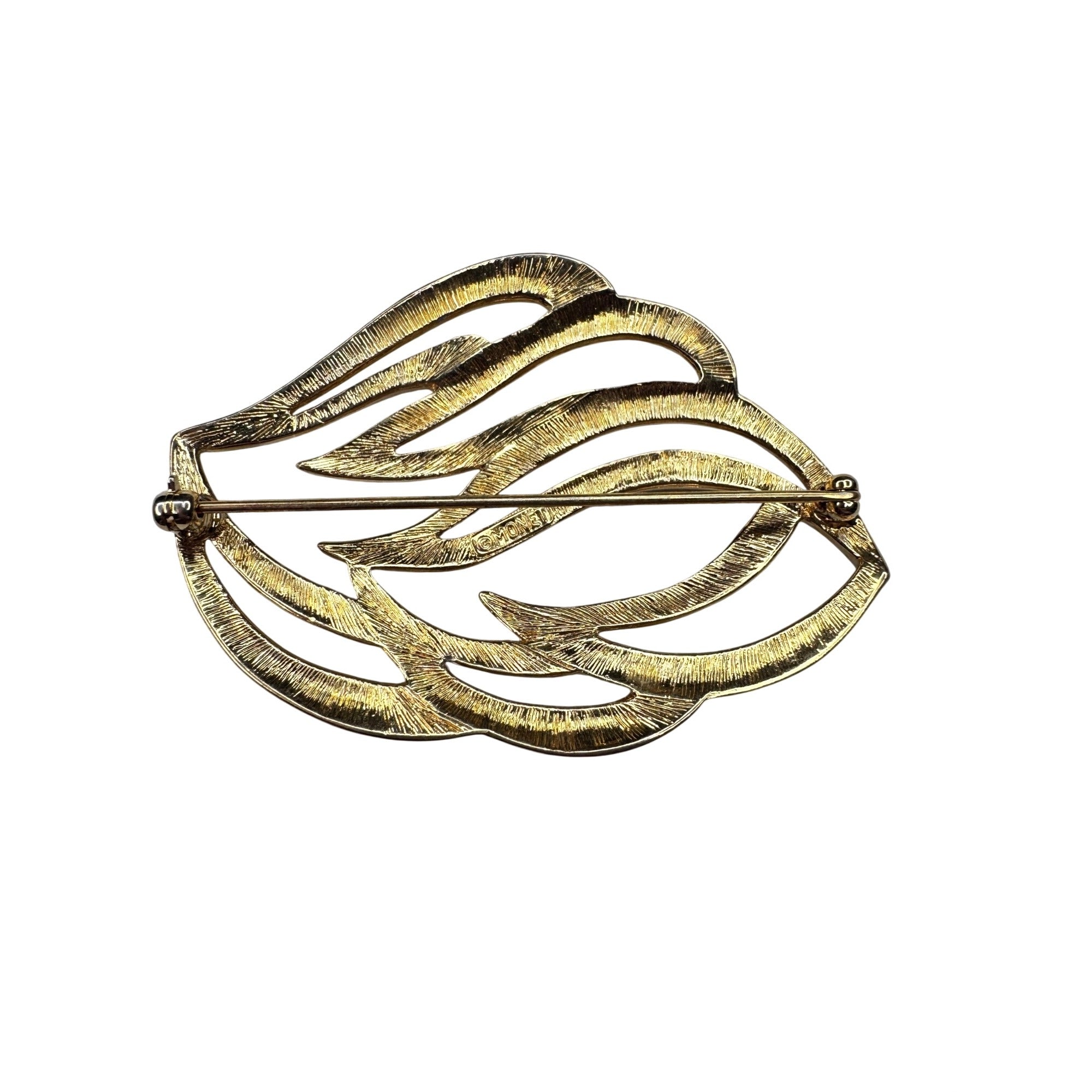 Monet Brooch Gold Tone Abstract Ribbon Modernist 1980s Vintage
