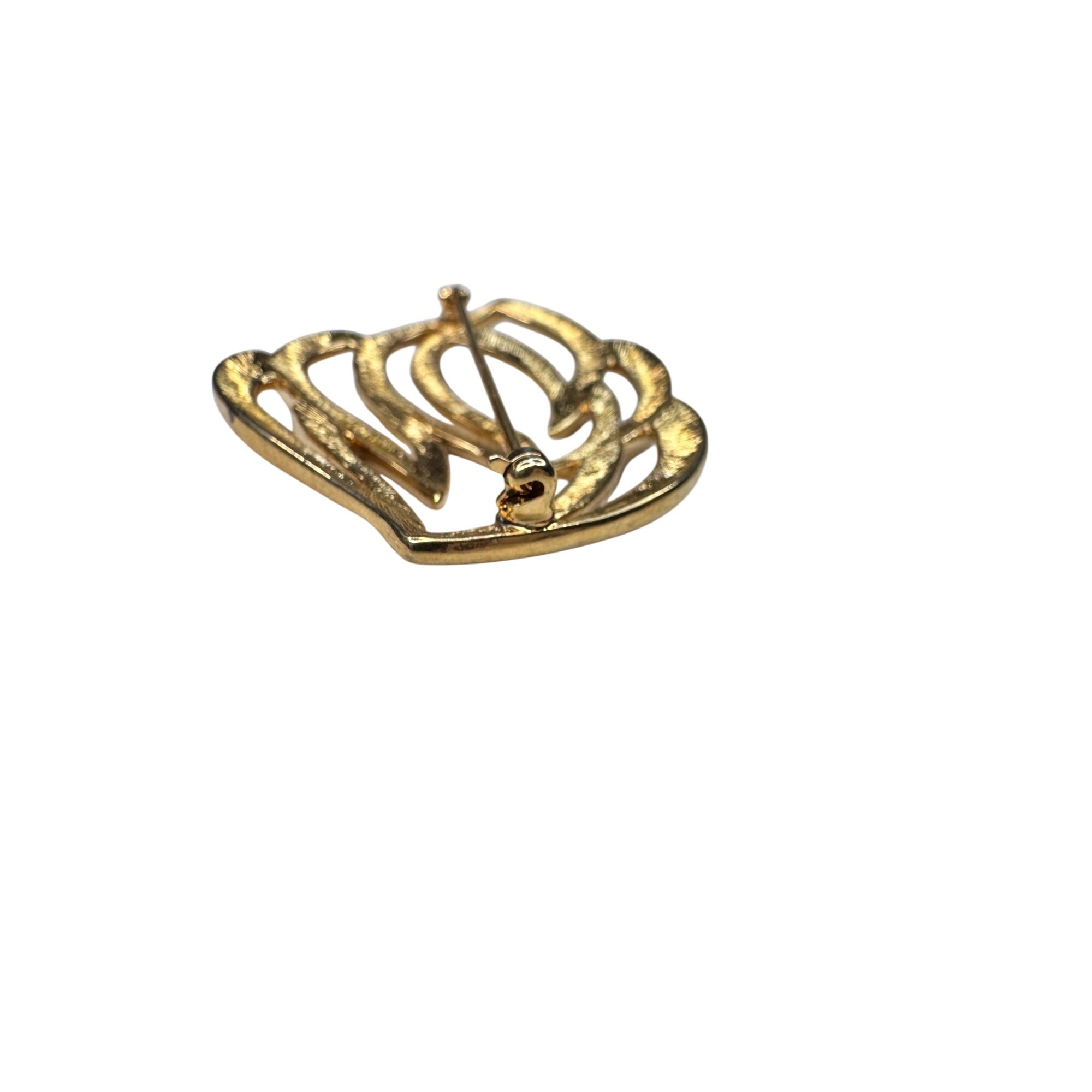 Monet Brooch Gold Tone Abstract Ribbon Modernist 1980s Vintage