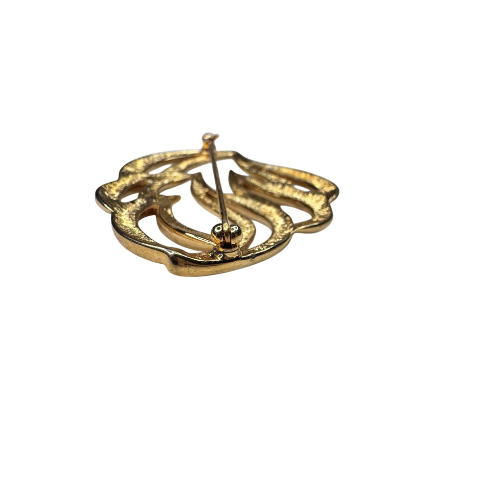 Monet Brooch Gold Tone Abstract Ribbon Modernist 1980s Vintage