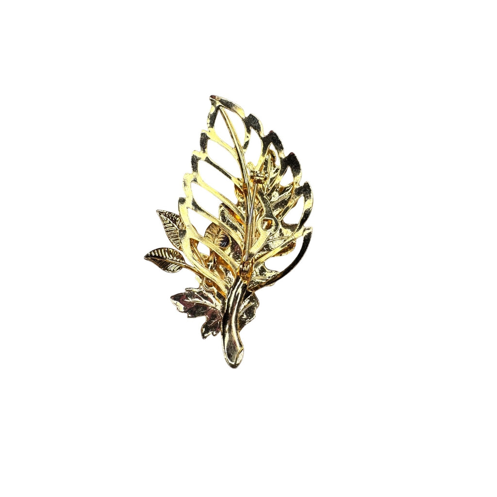 Unsigned Autumn Leaf Enamel Brooch Gold Tone Maple Oak 1960s Vintage