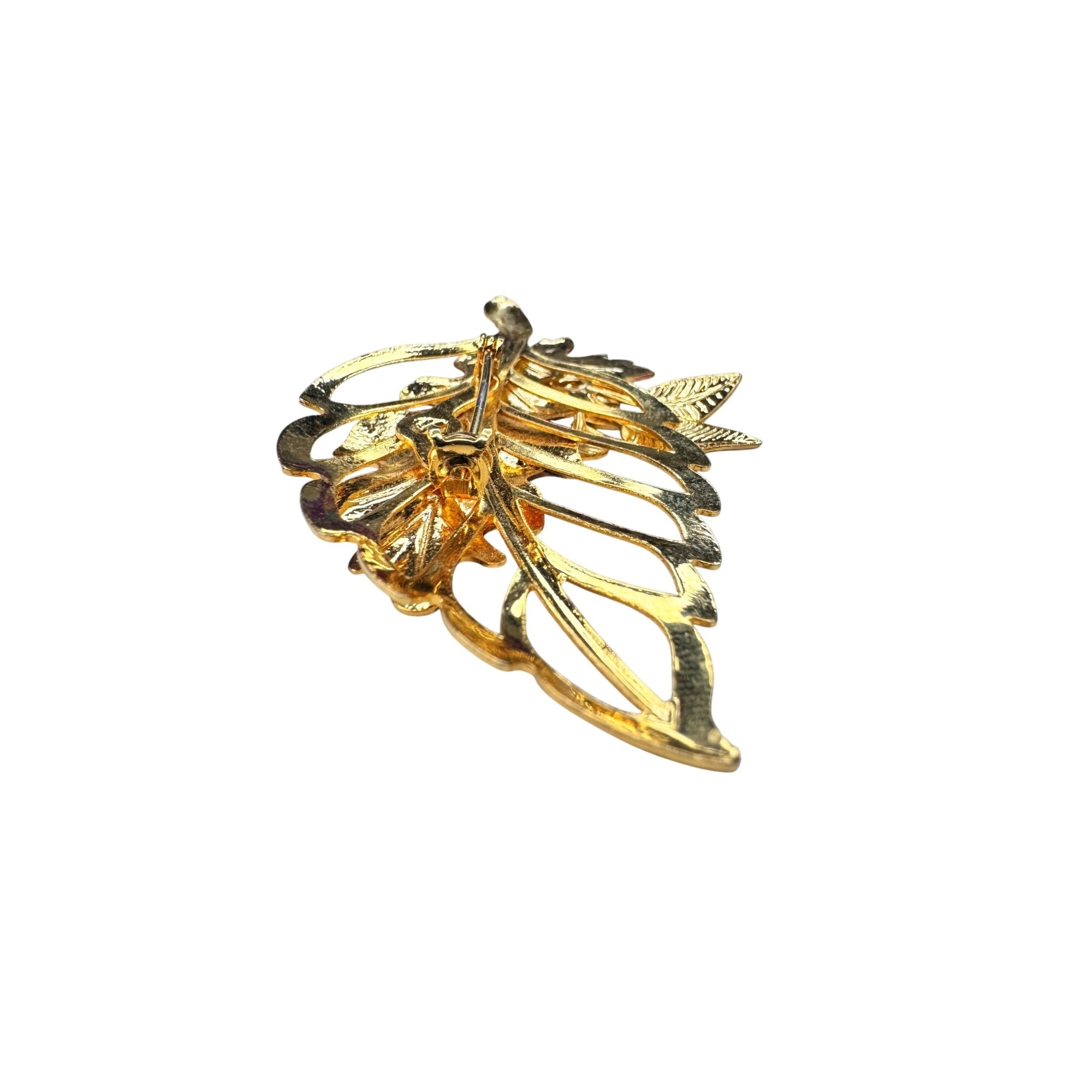 Unsigned Autumn Leaf Enamel Brooch Gold Tone Maple Oak 1960s Vintage
