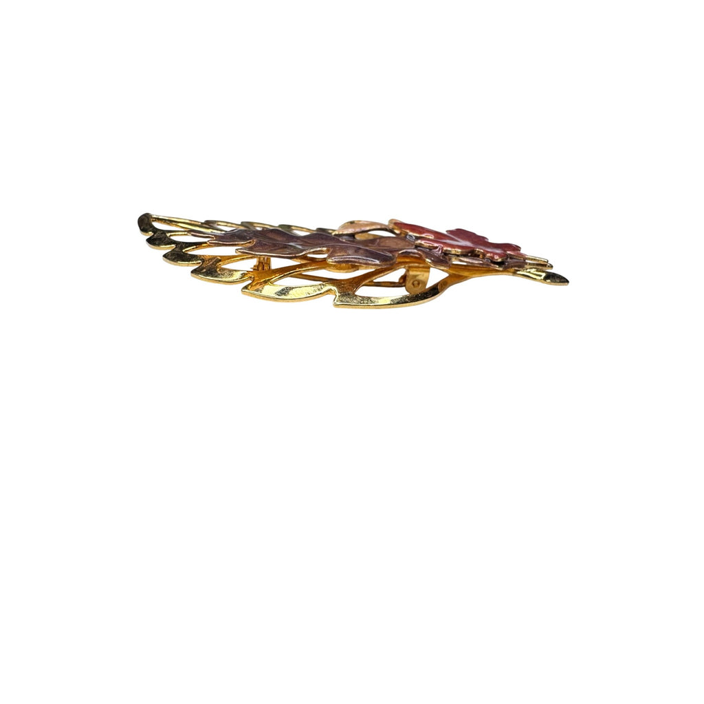 Unsigned Autumn Leaf Enamel Brooch Gold Tone Maple Oak 1960s Vintage