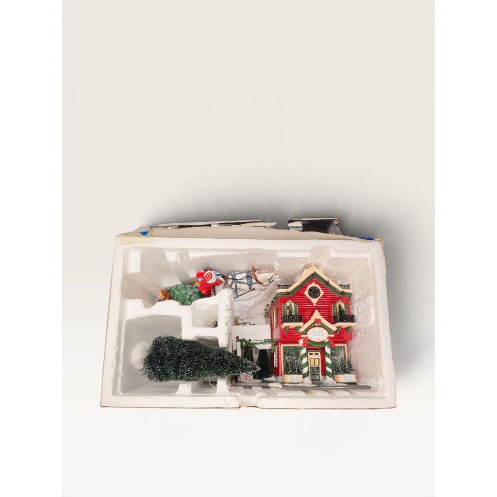 Dept 56 Snow Village Silver Bells Christmas Shop Set Sleigh Tree
