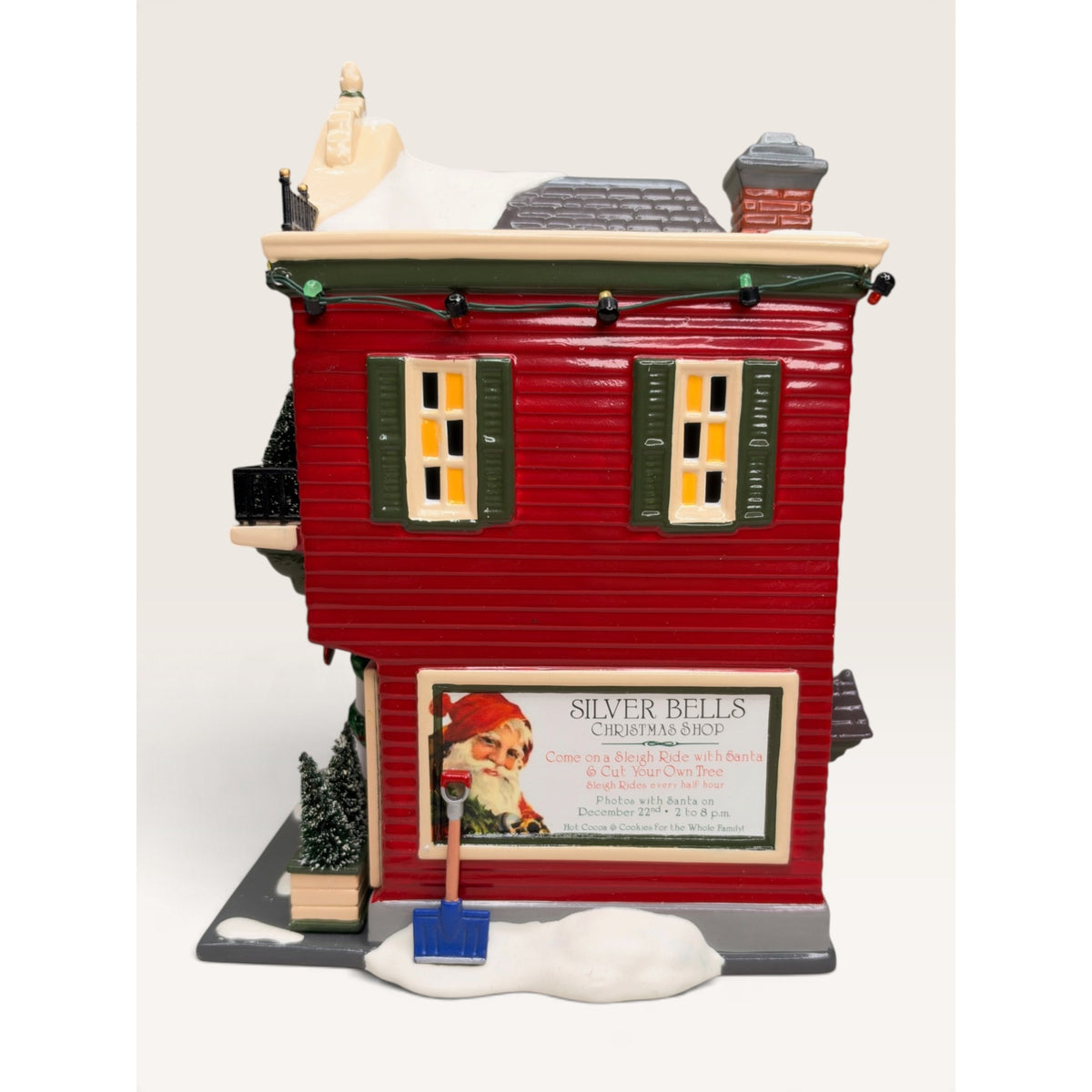 Dept 56 Snow Village Silver Bells Christmas Shop Set Sleigh Tree