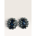 Blue Rhinestone Crystal Cluster Clip On Earrings Silver Tone 1.13" Vintage