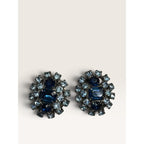 Blue Rhinestone Crystal Cluster Clip On Earrings Silver Tone 1.13" Vintage