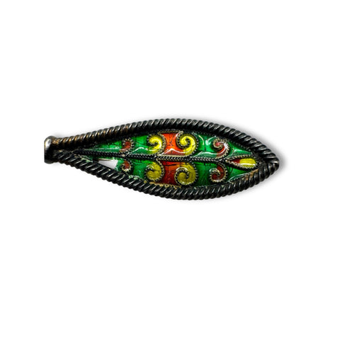 Antique 800 Silver Spoon Brooch Enamel Handle Monogram