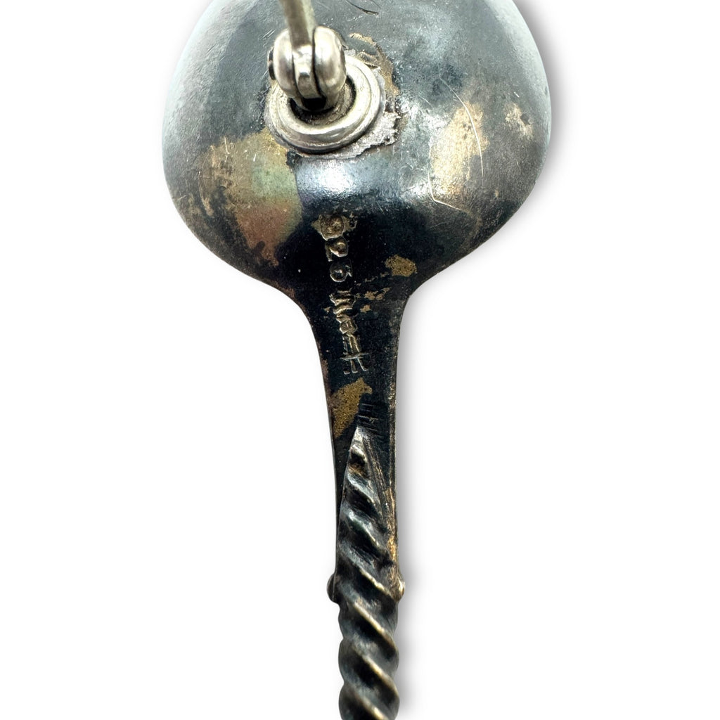 Antique 800 Silver Spoon Brooch Enamel Handle Monogram