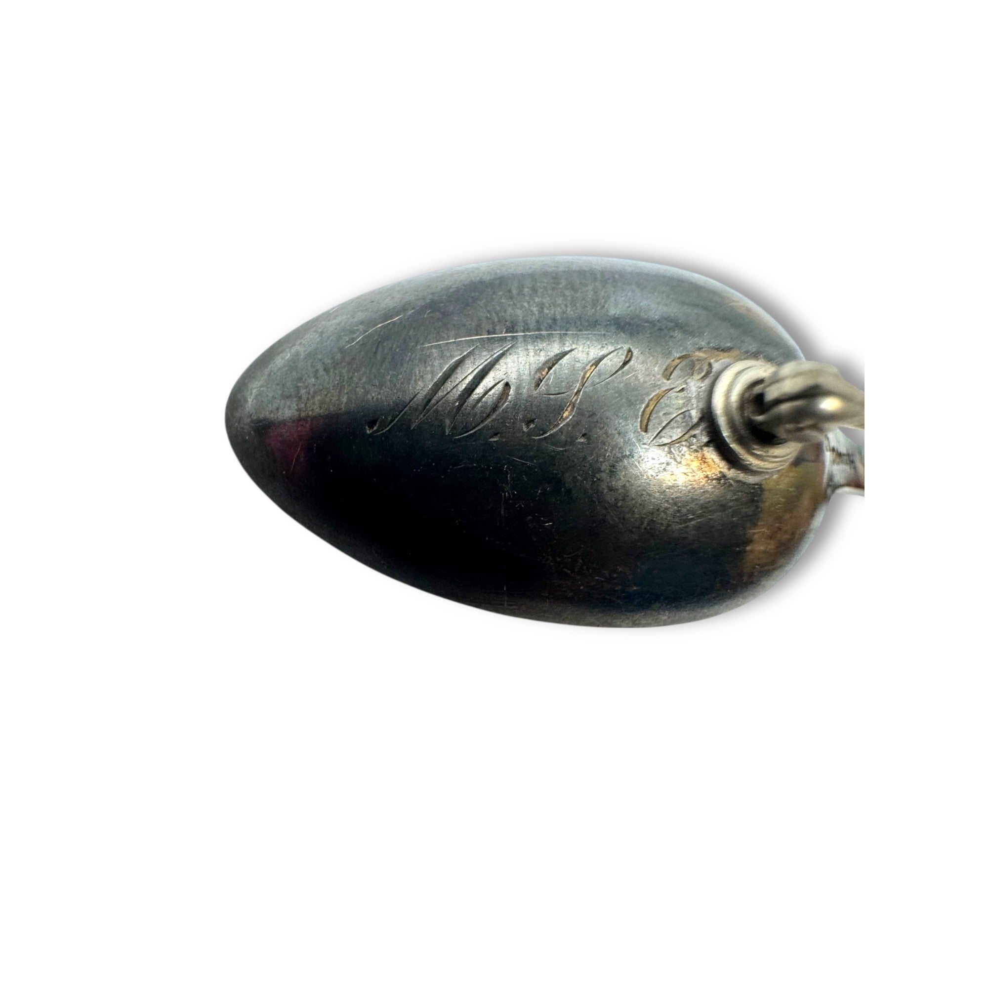 Antique 800 Silver Spoon Brooch Enamel Handle Monogram