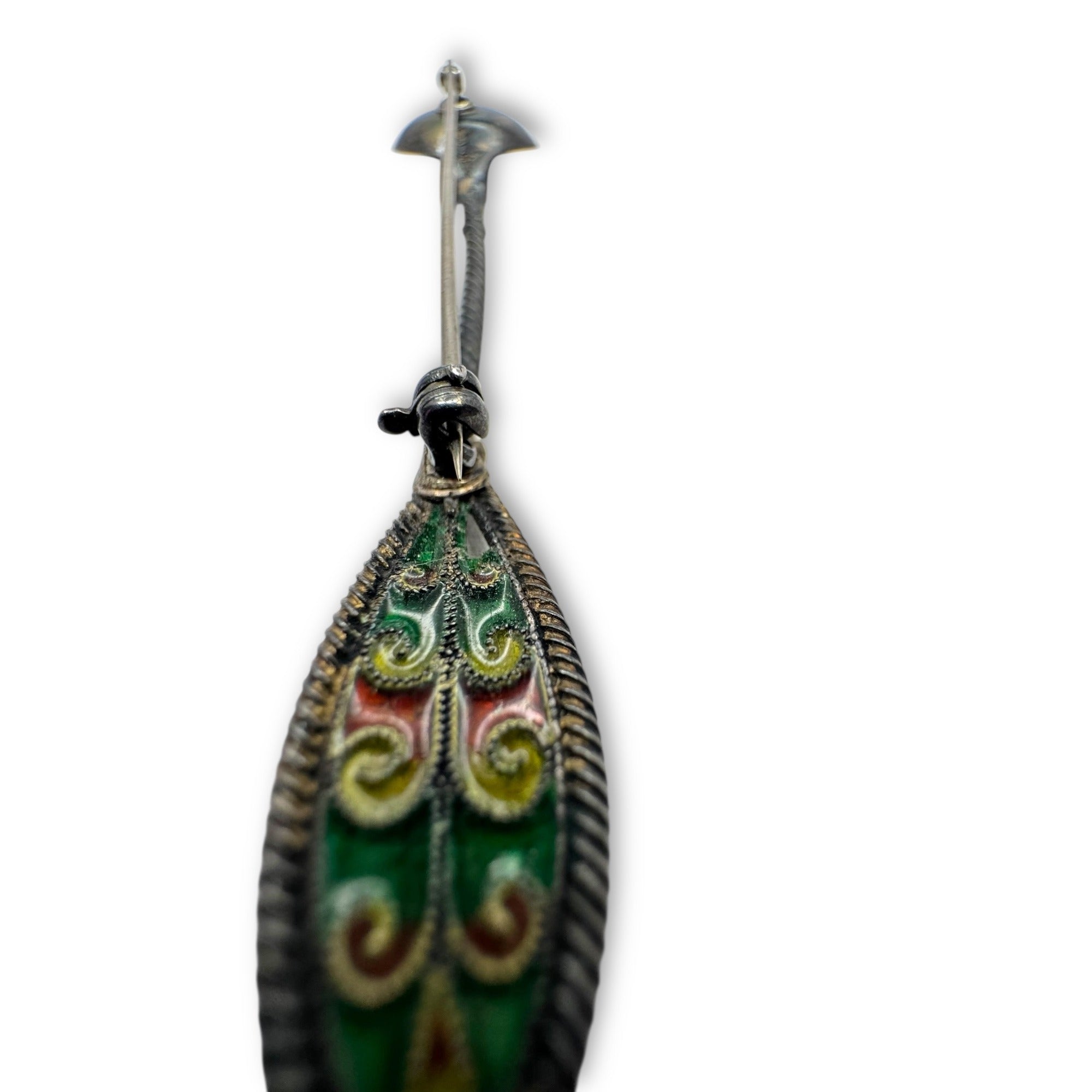 Antique 800 Silver Spoon Brooch Enamel Handle Monogram