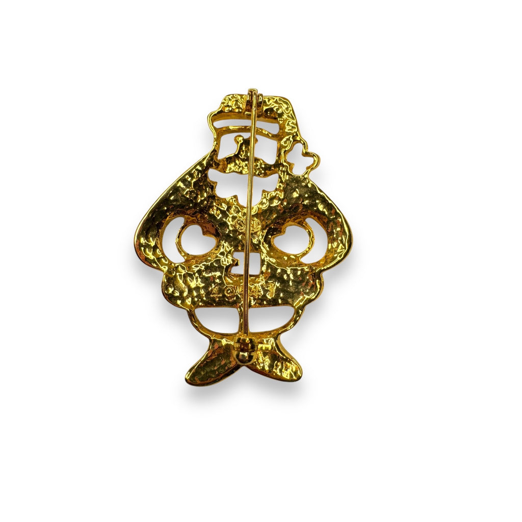 Vintage SFJ Santa Claus Enamel Pin Brooch Gold Tone Holiday Jewelry