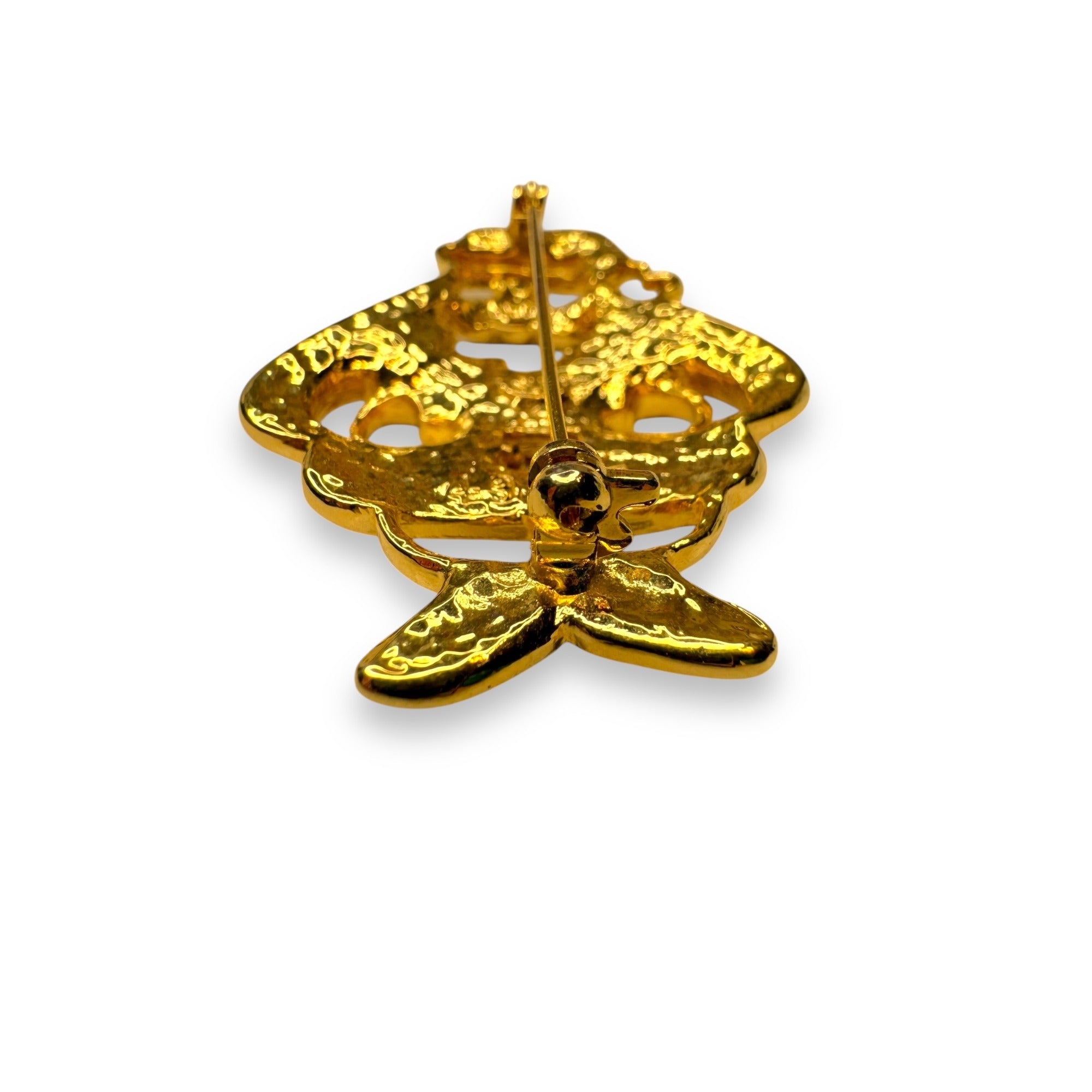 Vintage SFJ Santa Claus Enamel Pin Brooch Gold Tone Holiday Jewelry