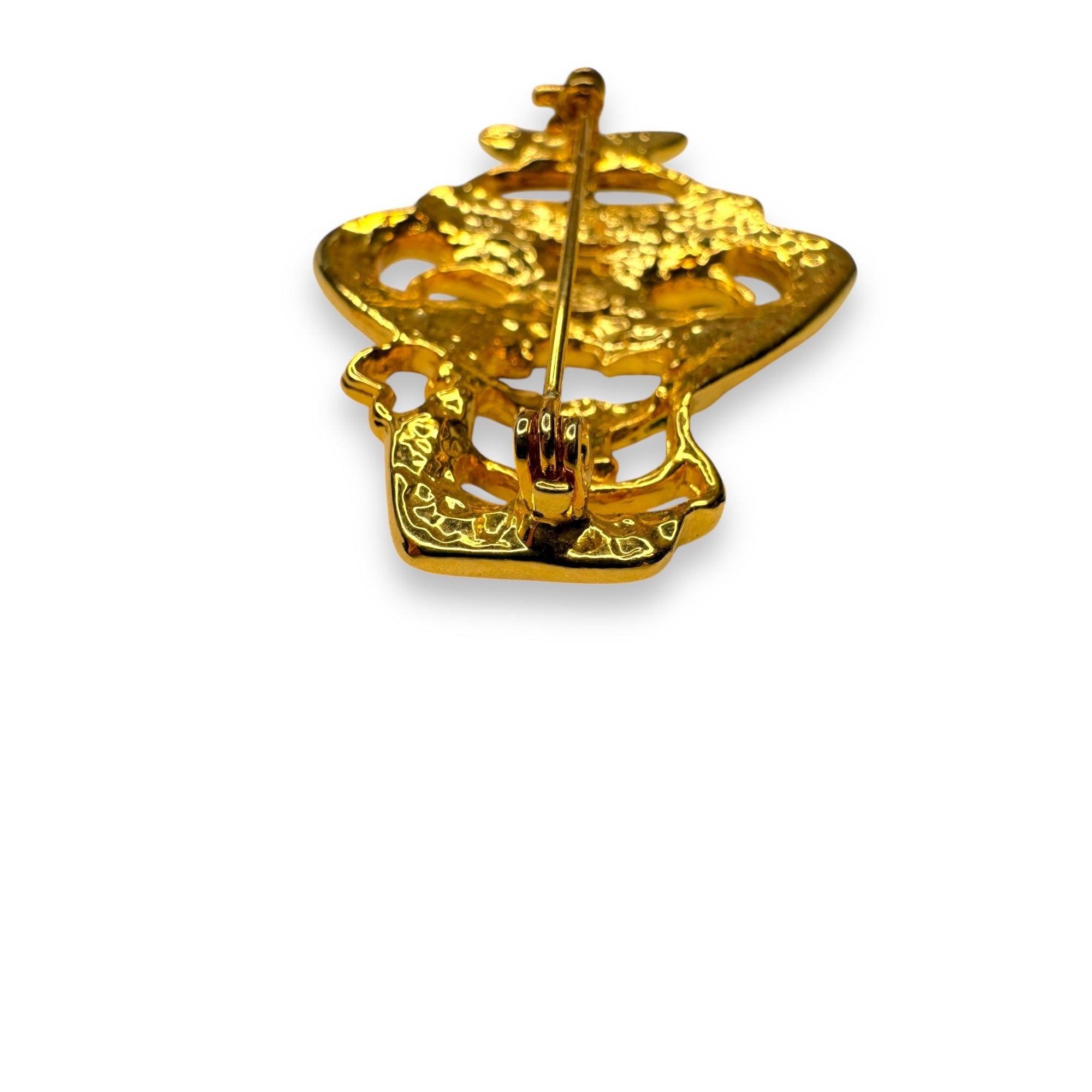 Vintage SFJ Santa Claus Enamel Pin Brooch Gold Tone Holiday Jewelry